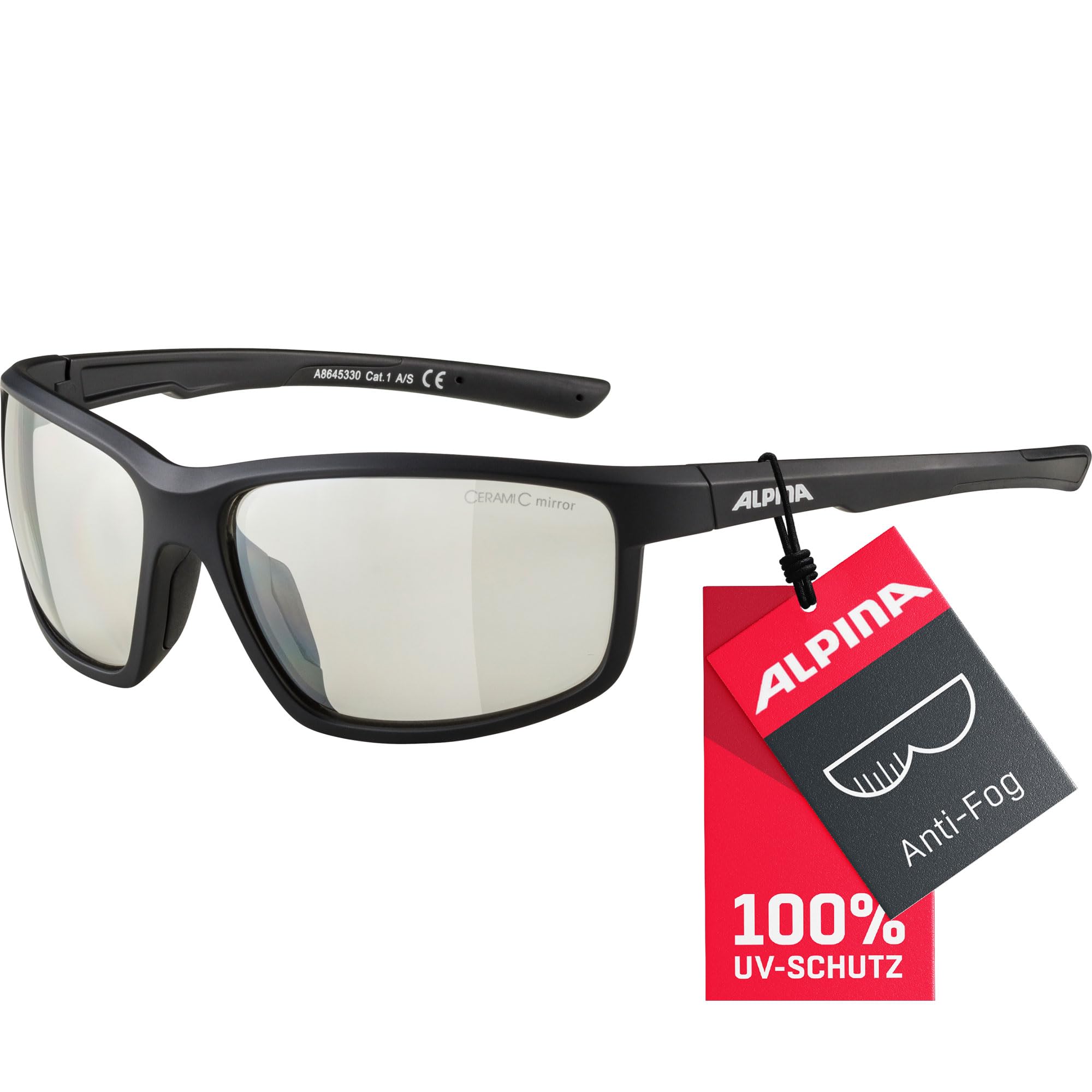 ALPINA DEFEY - Verspiegelte und Bruchsichere Sport- & Fahrradbrille für Erwachsene, Anti-fog, bruchsicher, mit UV-A-, B- & -C-Schutz, black matt
