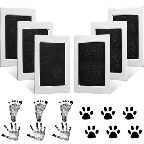 Miniatura 8 de Outus Kit de huellas y huellas de manos sin tinta para bebé, 6 almohadillas de tinta seguras para manos y pies, sello de huellas de huellas y 12