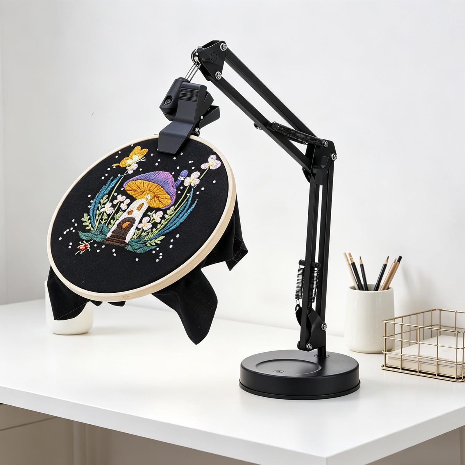 Soporte de Bordado Giratorio de 360 ​​Grados con Marco de Metal Resistente y diseños Plegables para un fácil Almacenamiento Estante de Bordado para encimera
