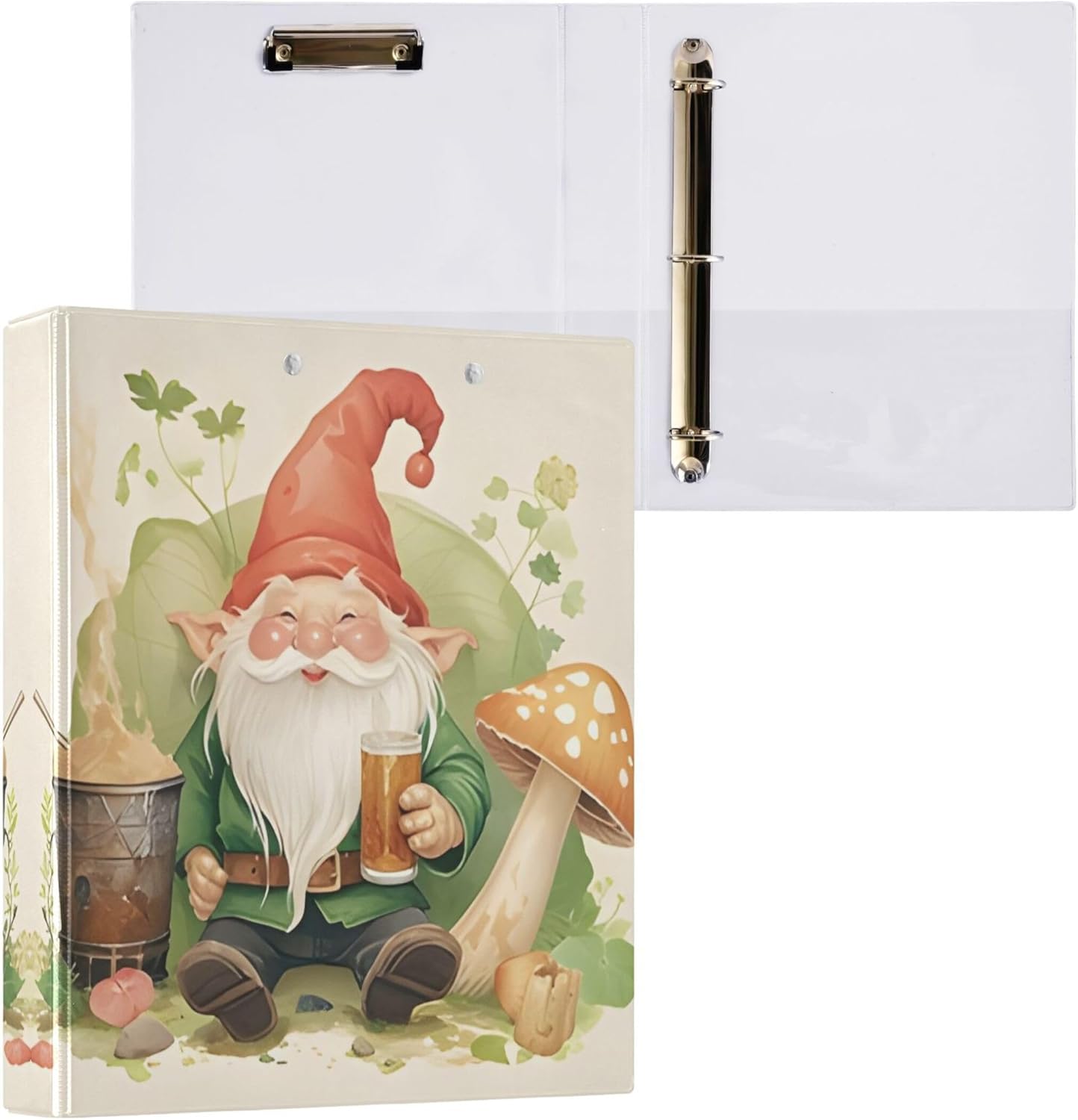 St. Patrick's Day Elf 3 Ring Binders, 1.5” Round Ring Binders with Clipboard - Letter Size, 3 Interior PVC Clear Pockets & Anti-Slip Clip for Office School Supplies, 2PCS