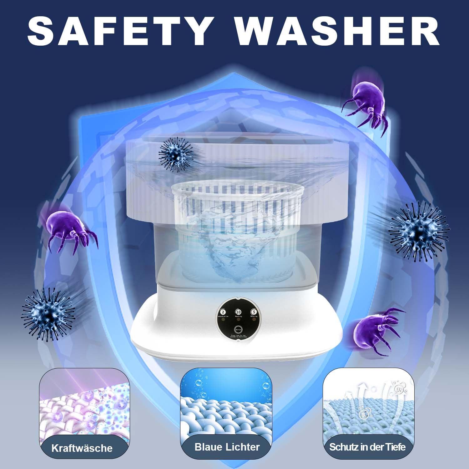 Faltbare Mini Waschmaschine 12L Camping - Mit Spin-Trockner Für Unterwäsche & Babykleidung