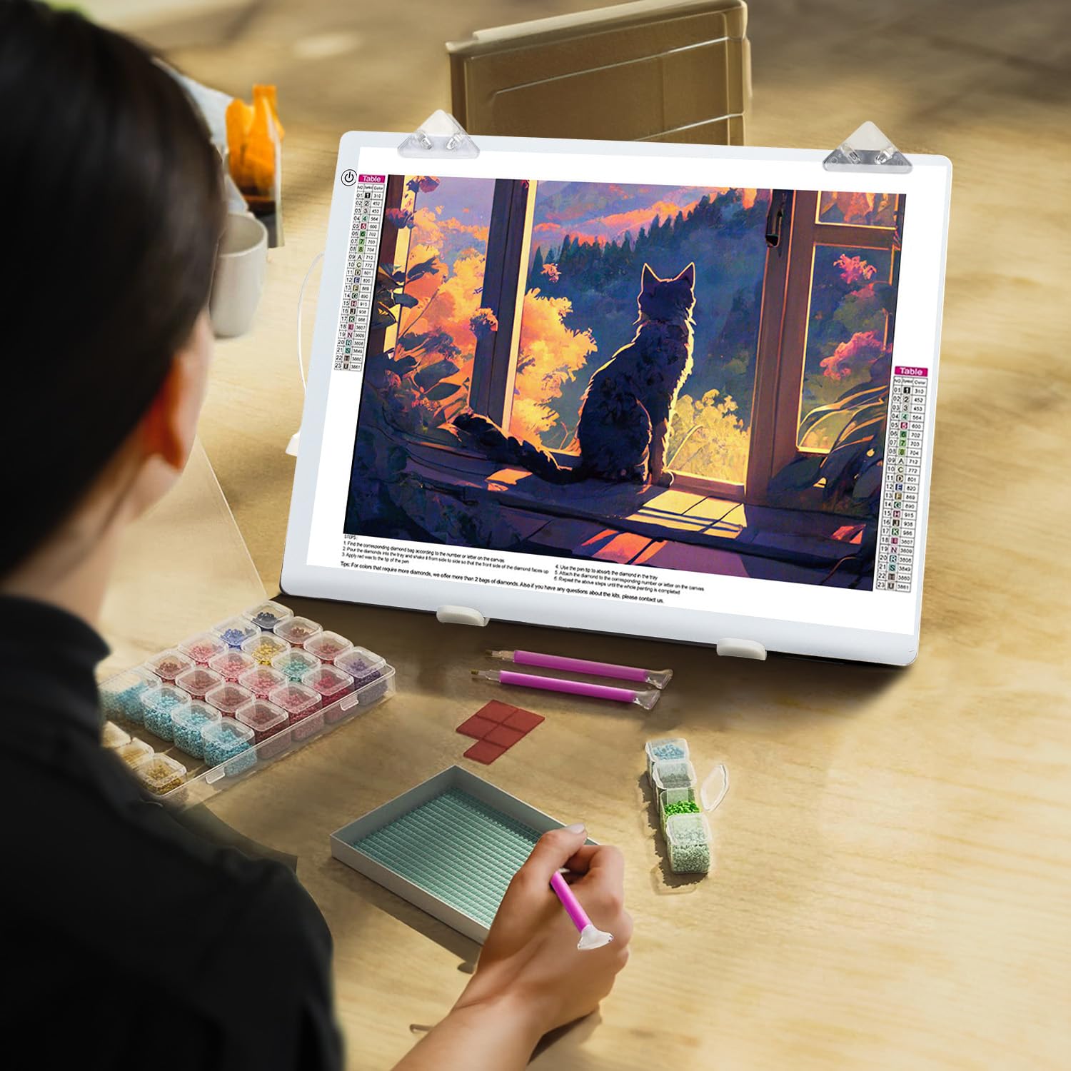 Zocelight A3 Leuchttisch für Diamantmalerei, Ultra dünn Lichtpad Helligkeit 4800 Lux,Lichtplatte mit Ständer und Klemme, 3 Helligkeitsstufen Leuchtplatte für Künstler, Zeichnen und Animation ((weiß))