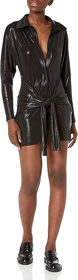 Norma Kamali Women's Ty Front Nk Shirt Mini Dress