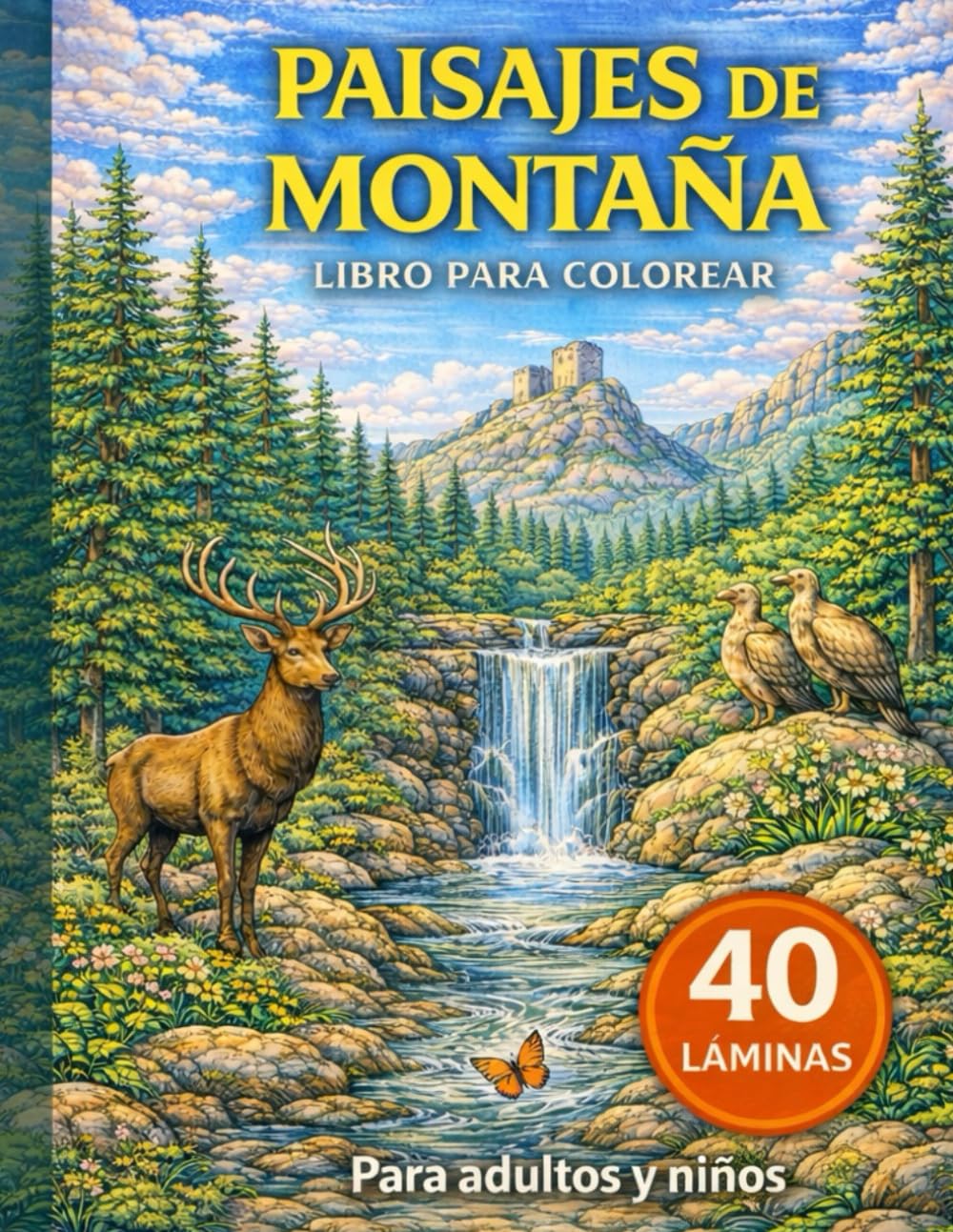 Libro colorear Paisajes de Montañas. 40 Láminas. Lista de reproducción con QR. Relajación y creatividad.: Para niños y adultos