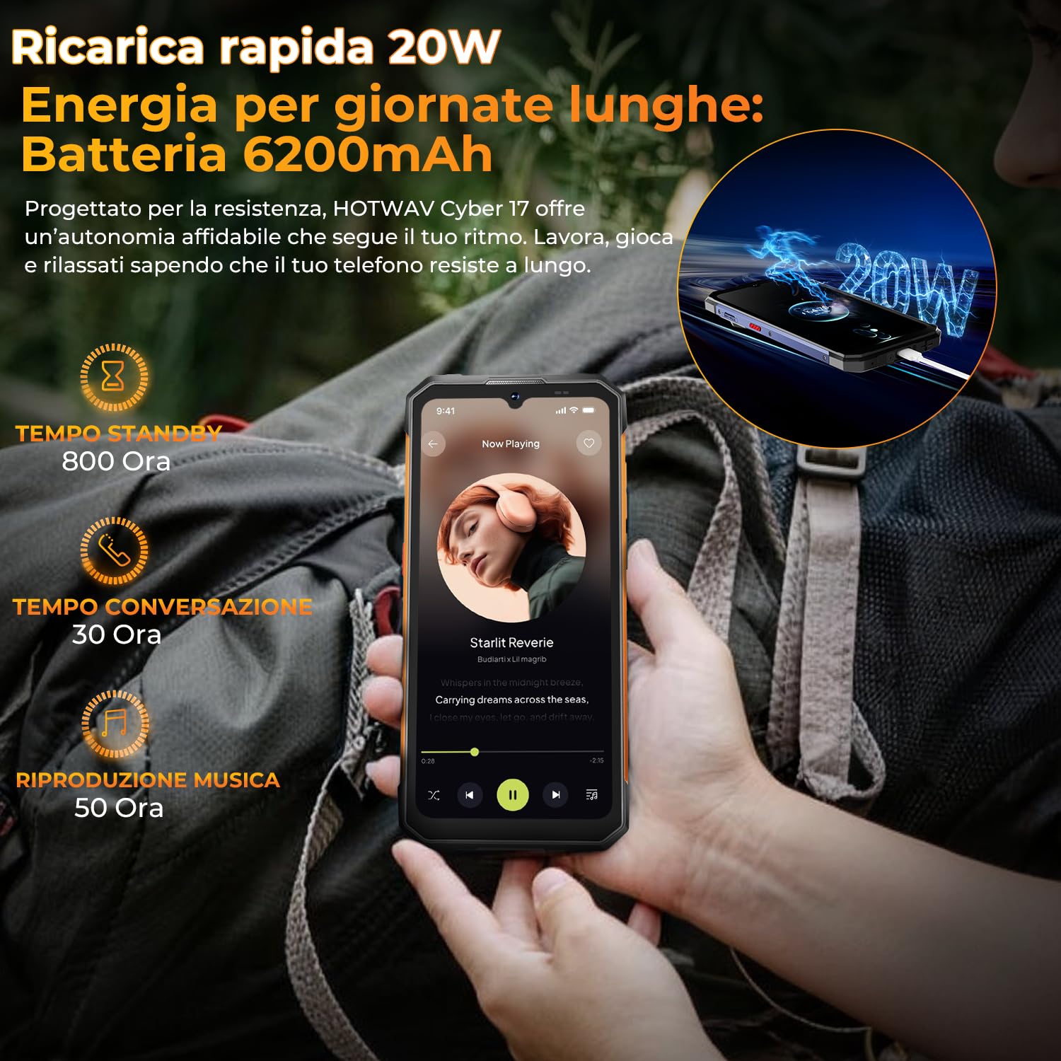 HOTWAV Cyber 17 Rugged Smartphone Android 16 Telefono Indistruttibile | 16GB+128GB/2TB TF/Octa-core Cellulare Robusto, 6200mAh 6.75" HD+ 48MP+16MP, Gemini AI, NFC/Face ID/OTG/GPS/Dual SIM 4G