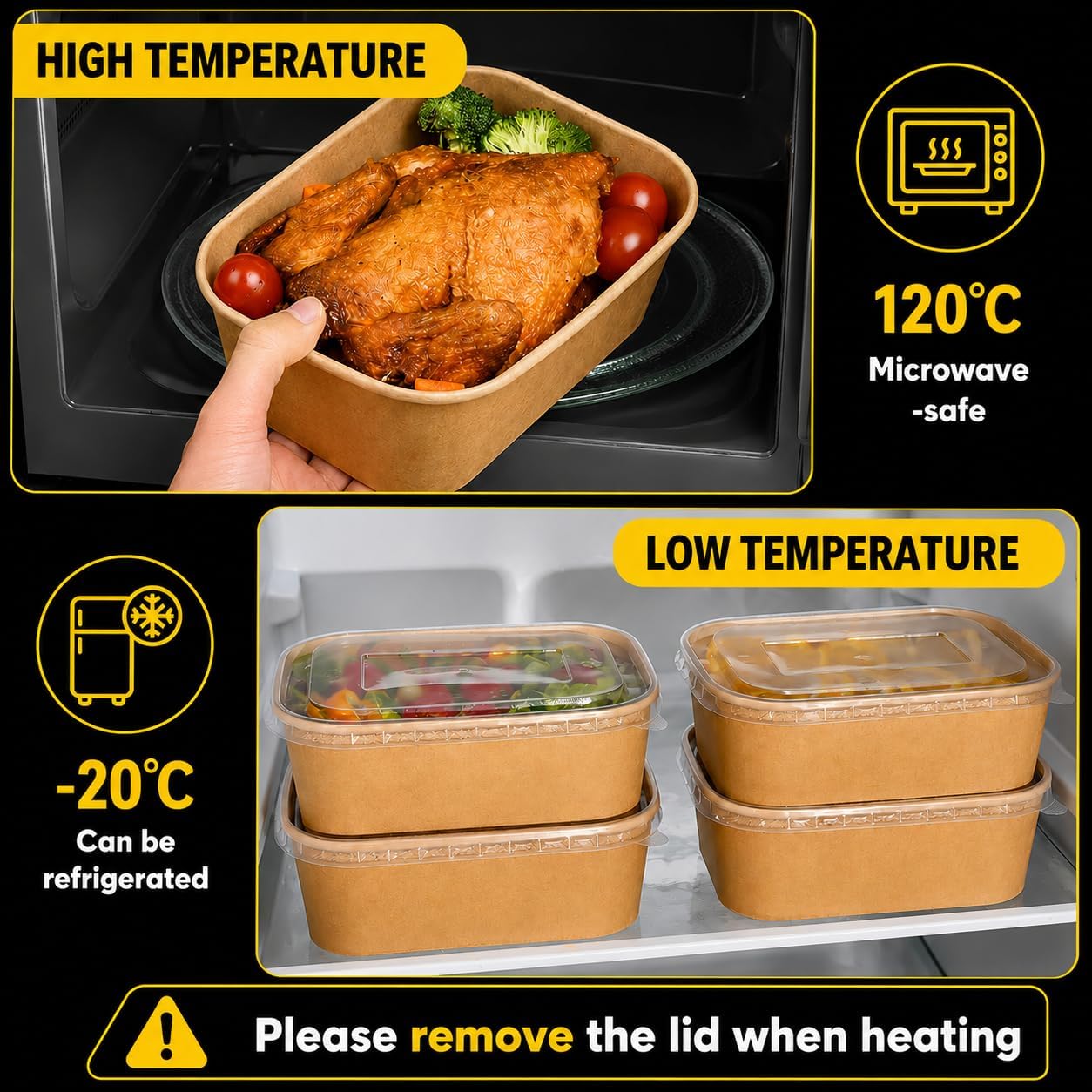 60 Pack 35oz Disposable Meal Prep Containers with Lids & Forks – Salad Disposable Kraft Paper Bowls – Paper Food Containers for Hot/Cold Food, Soup, Ice Cream, Meal Prep, Takeout & Party Supplies