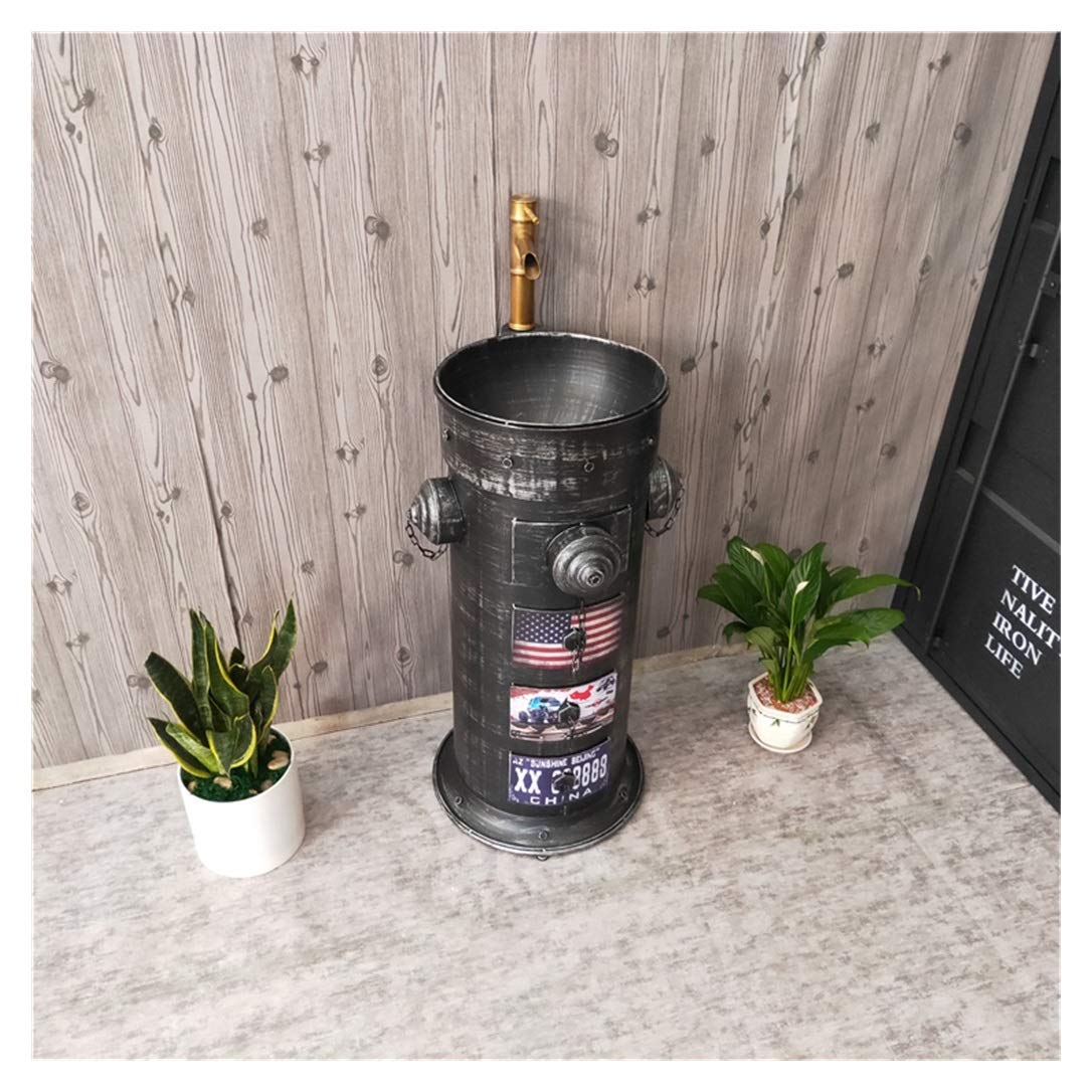 AYCDL Wash Basin With Faucet, Fire Hydrant Metal Iron Simple Retro Style Wear-resistant Non-slip Floor-standing Sink for Indoor and outdoor,Silver