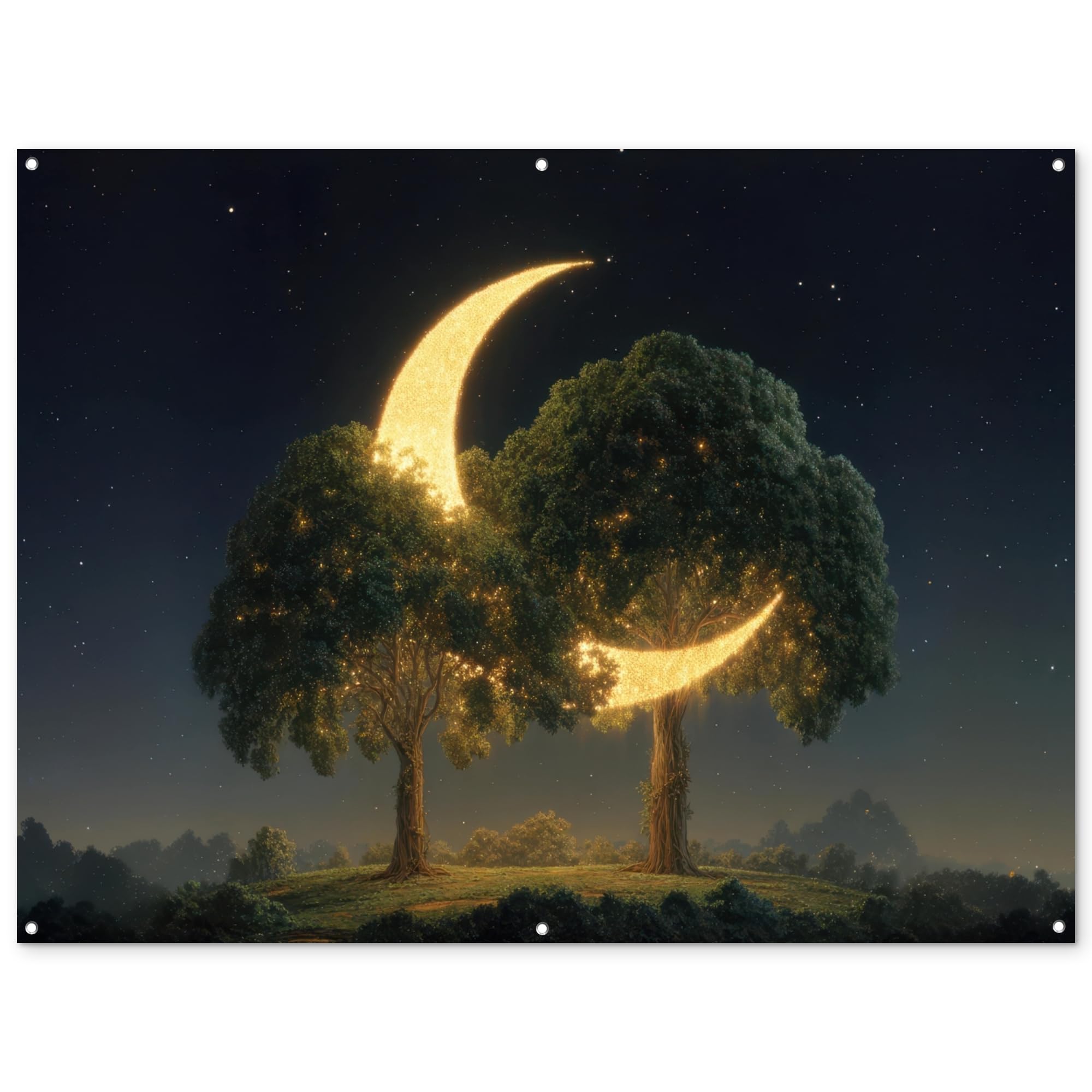 MuchoWow© Poster De Jardin Decoracion Balcón Wall Decoration Adornos Pared | 160x120 cm - Terraza Exterior Decoración Patio Posters Decorativos Luna - Árboles - Descanso