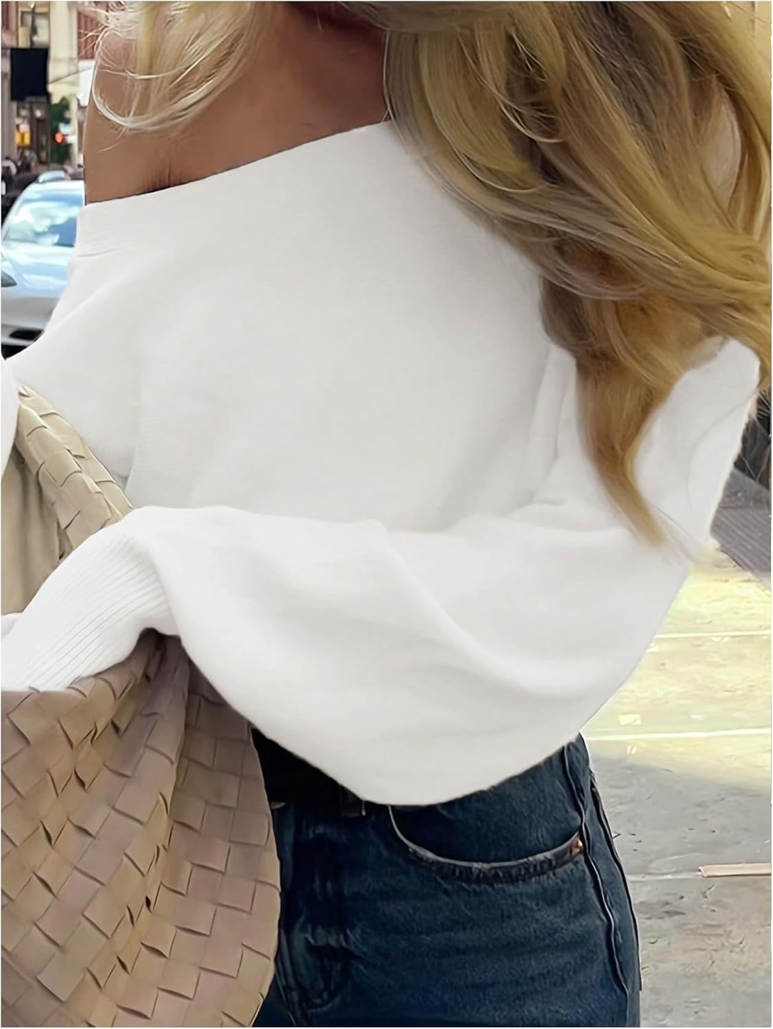 GORGLITTER Women's Off The Shoulder Crop Sweater Cinched Waist Tops Cozy Sweaters Asymmetrical Top Fall Outfits Loose Fit - Image 3