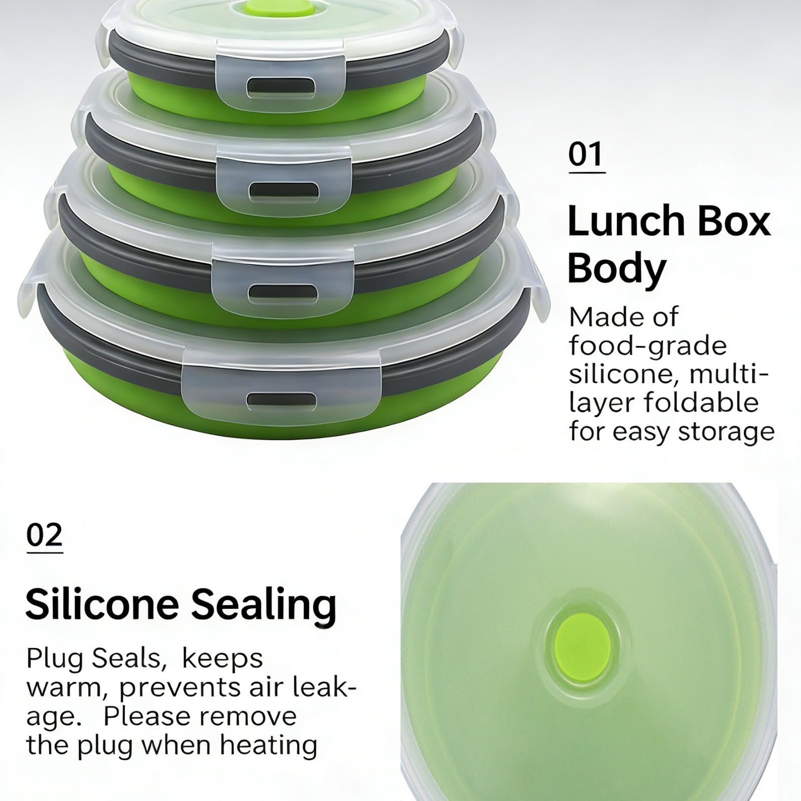 Set contenitori per Alimenti sigillati Pieghevoli in plastica e siliconi Set contenitori per Alimenti per pasti all ' Aperto per avanzati Set pentole sicure