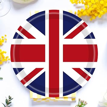 32pcs British Paper Plates 7 Disposable Britain UK England Flag Birthday Party Paper Plate British Flag Party Supplies British Flag Dessert Paper Plates Union Jack Paper Plates London National Day