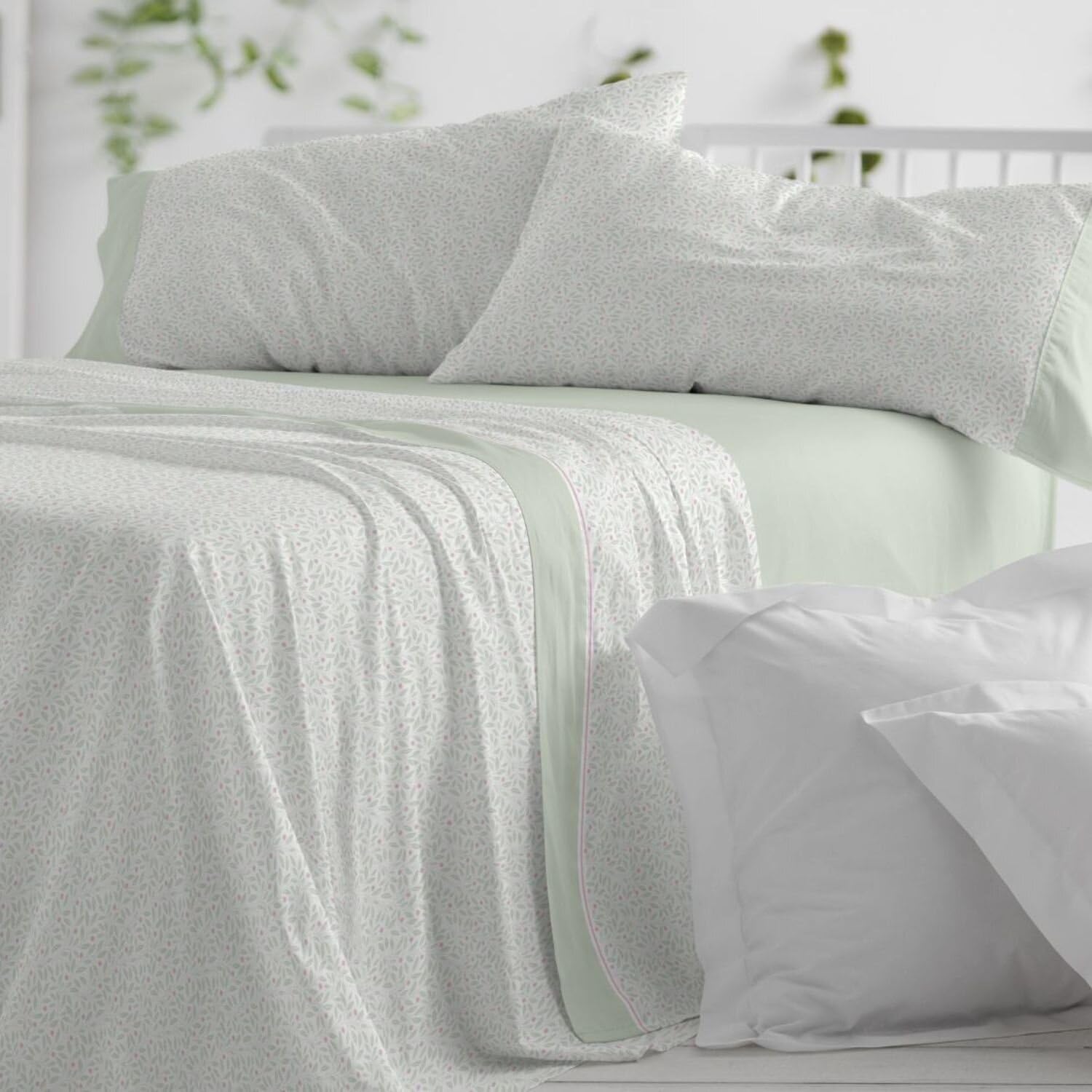 Burrito Blanco | Juego de Sábanas 50% Algodón 50% Poliéster Cama 150 Menta | 3 Piezas: Bajera, Encimera y Funda Almohada | 144 Hilos | Tacto Suave | Larga Duración