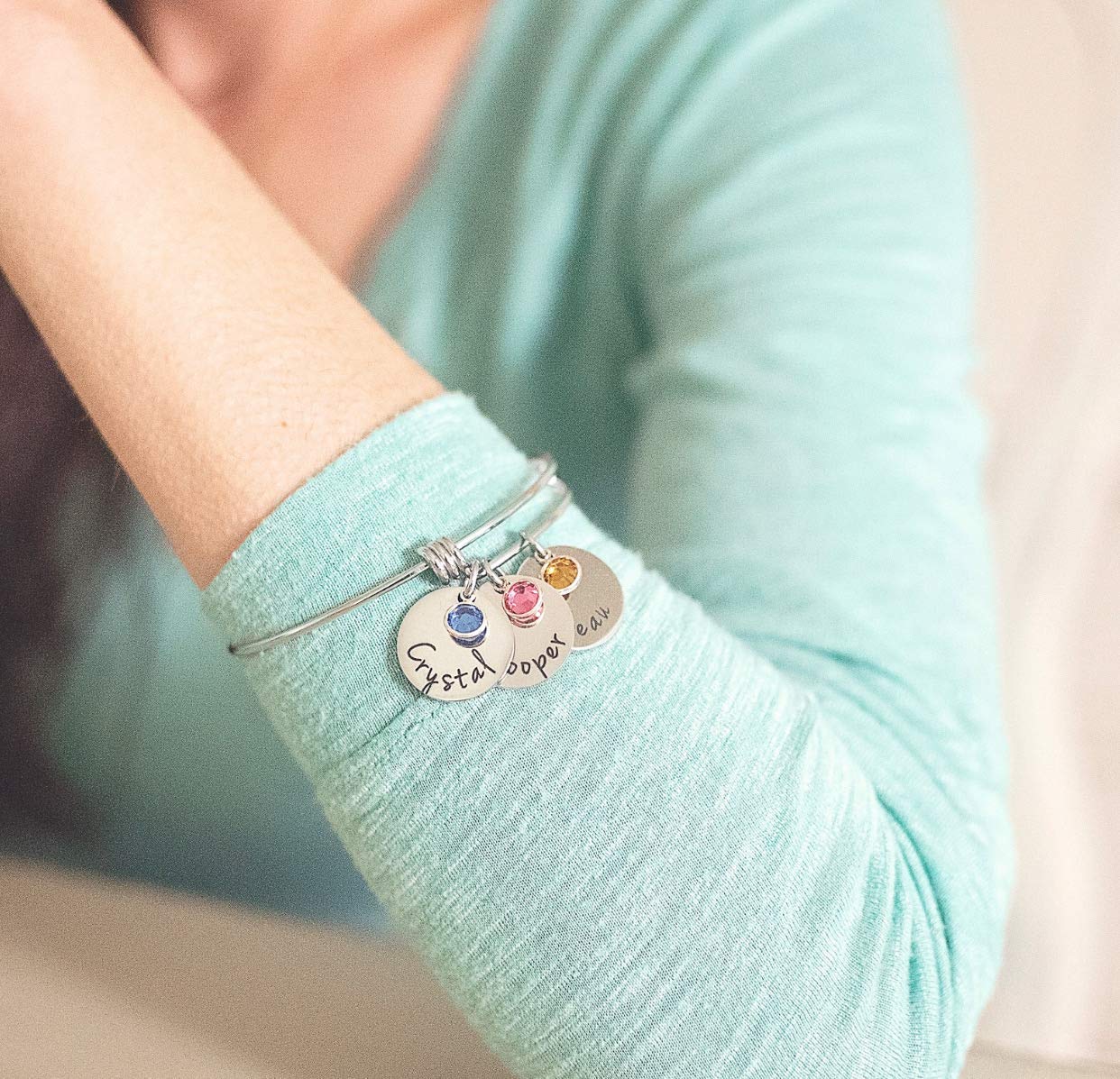 Personalized Bangle Bracelet Birthstone Names Mothers