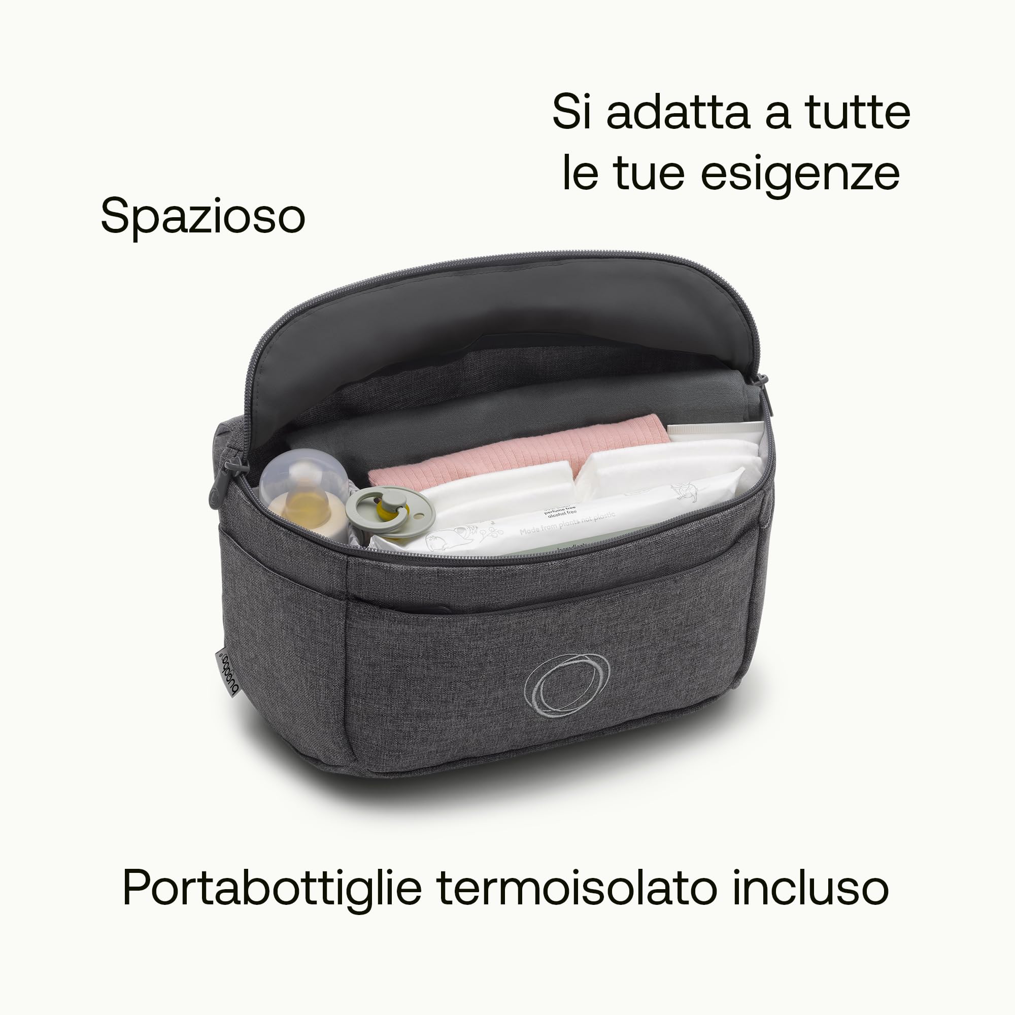 Bugaboo Organizer Multitasche Passeggino, Compatto e con Tasche Facili da Raggiungere, Accessorio Indispensabile per gli Oggetti Essenziali del Tuo Bambino, in Grey Melange