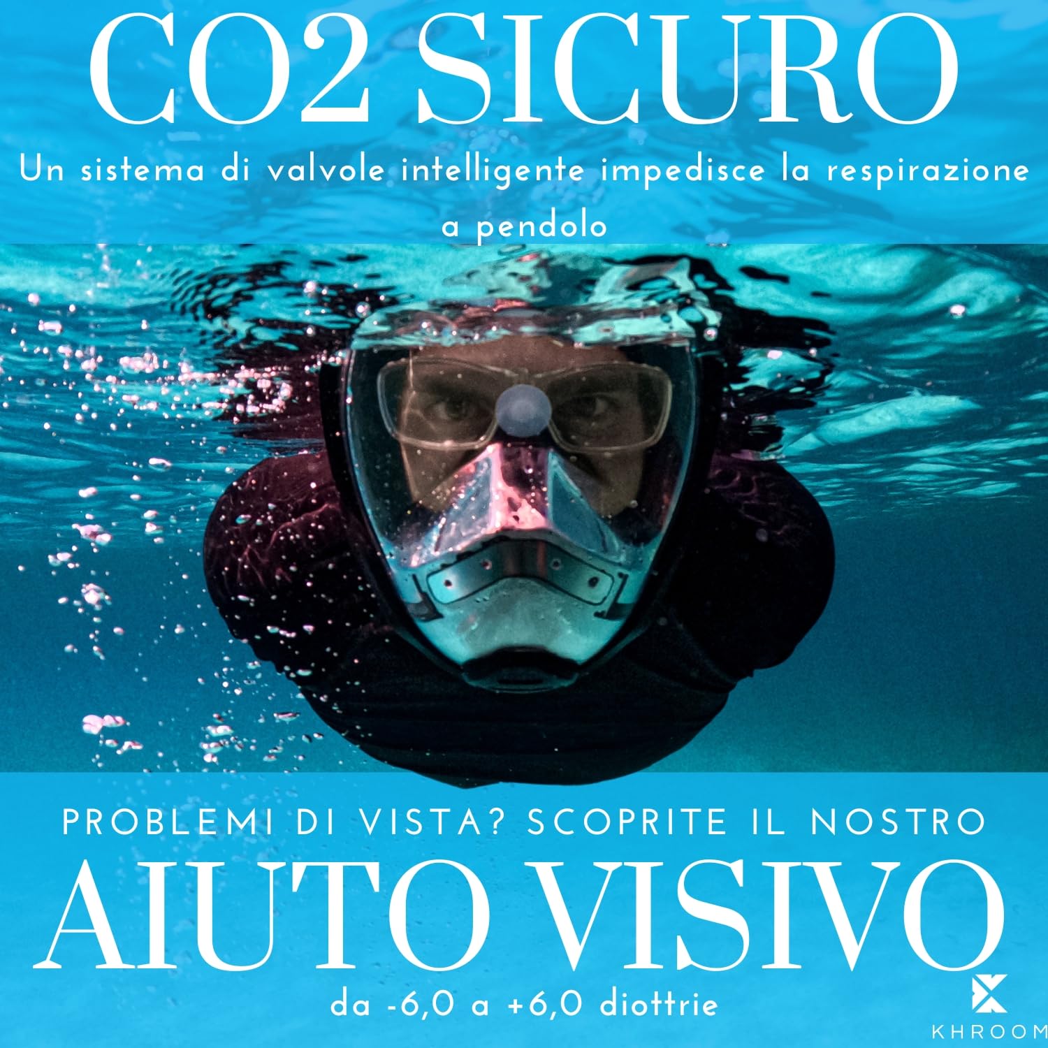 Khroom Maschera da Snorkeling sicura CO2 Maschera a Pieno facciale | Maschera Subacquea per Adulti e Bambini | Maschere da immersione | Seaview Y