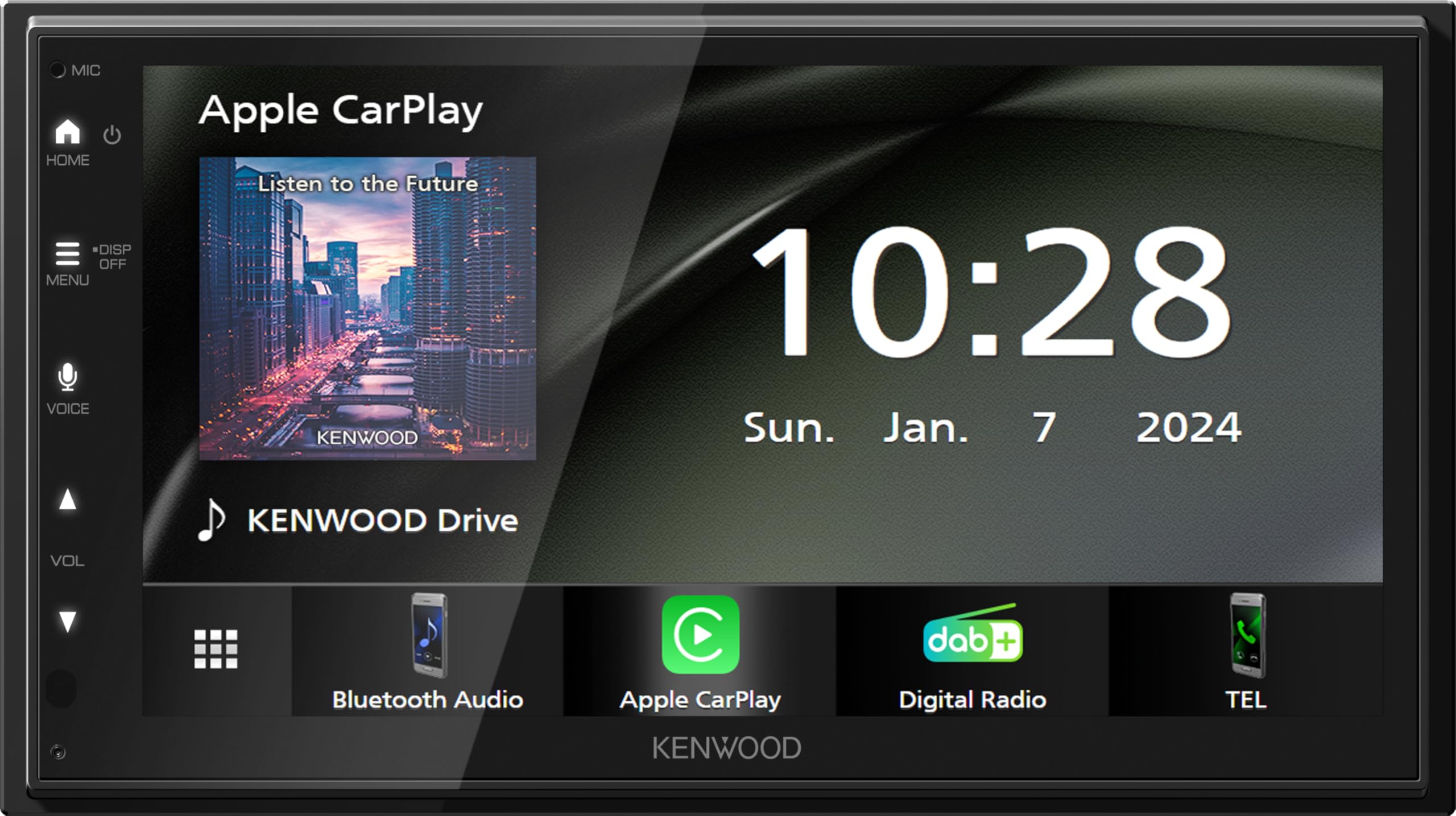 Kenwood DMX5023DABS - 17,3 cm WSVGA (1024 x 600px) - Récepteur avec Dab+/FM, CarPlay, Android Auto, Apple & Android USB, Bluetooth, écran Tactile capacitif, DSP, 4 x 50 W, 3 pré-Sorties 2,5 V