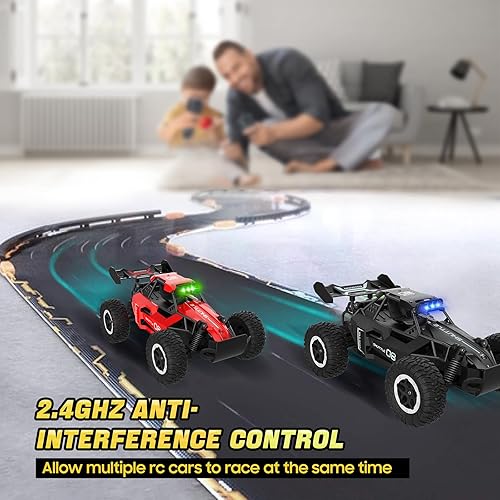 Miniatura 8 de Auto a control remoto para niños de 3, 4, 5, 6, 7+, 20 KMH, autos RC de alta velocidad con luces LED, 2.4 GHz 2WD Monster Truck juguetes, autos de