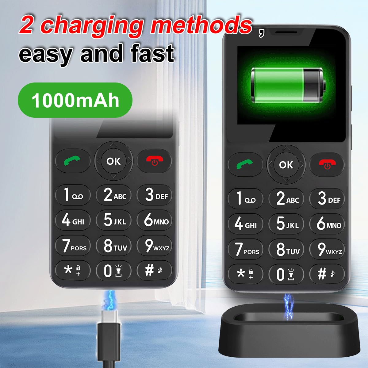 4G Téléphone Portable Senior débloqué,écran Couleur 2.2 Pouces,Facile à Utiliser, téléphone cellulaire de Base avec Grosses Touches| Bouton SOS | Radio FM | Torche |1400mAh Battery (Noir)