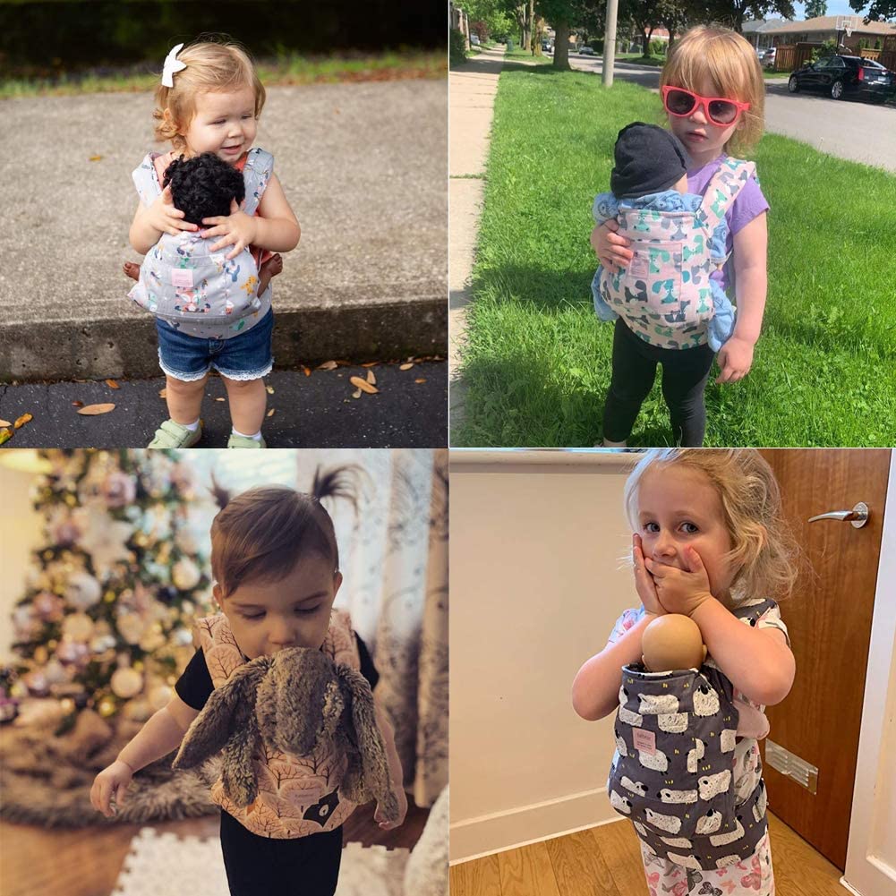 Bebamour Portabambole per bambine, fascia porta bebè 3 in 1, morbida, 100% cotone, accessorio per bambole, Light Blue Flowers - 4