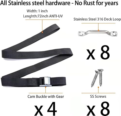 Miniatura 8 de Correa de amarre de batería de 78 pulgadas para barcos, kit de correas de sujeción de caja de batería con hebilla de leva de acero inoxidable,