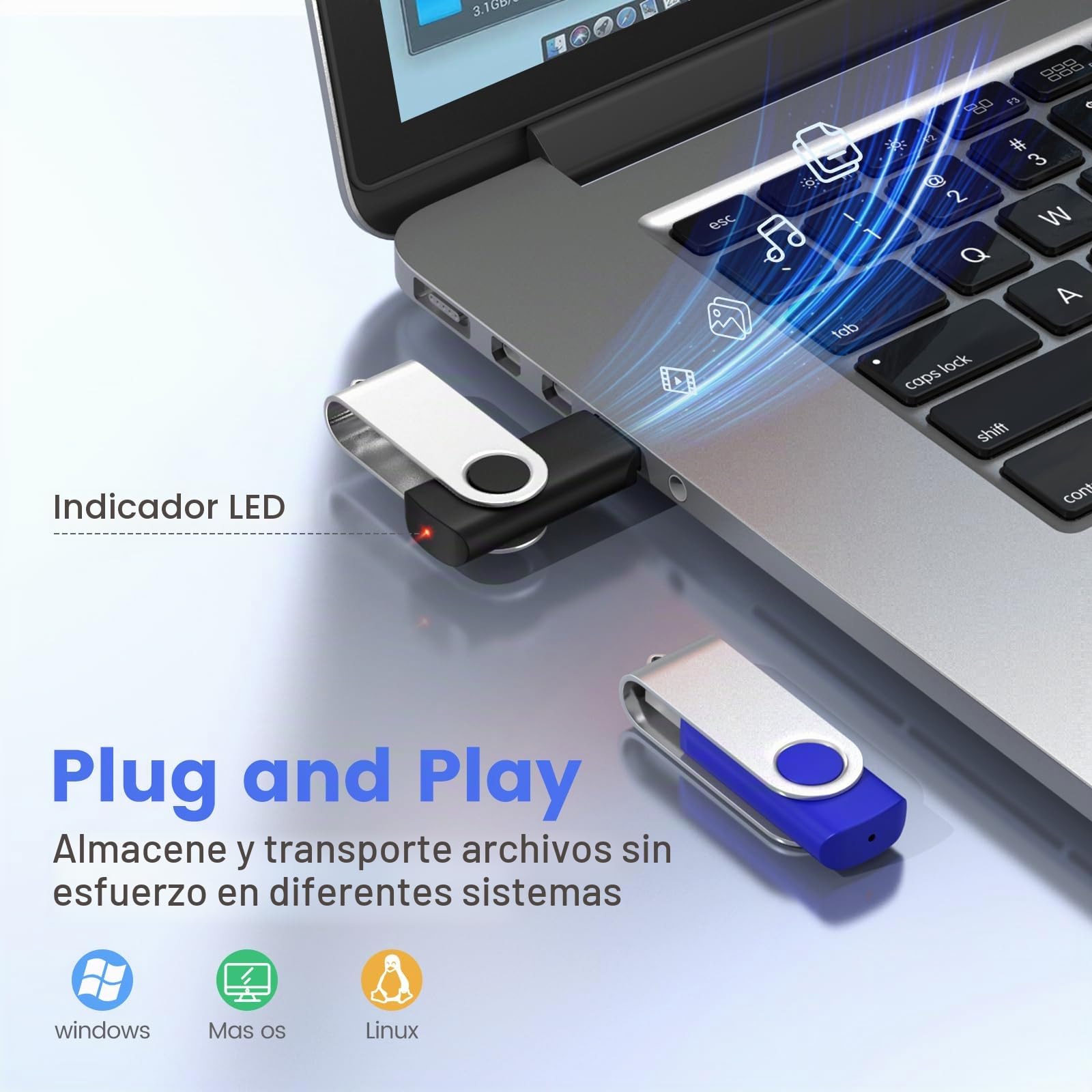 ABLAZE Pendrive 8GB 10 Piezas USB Giratoria con Indicador LED