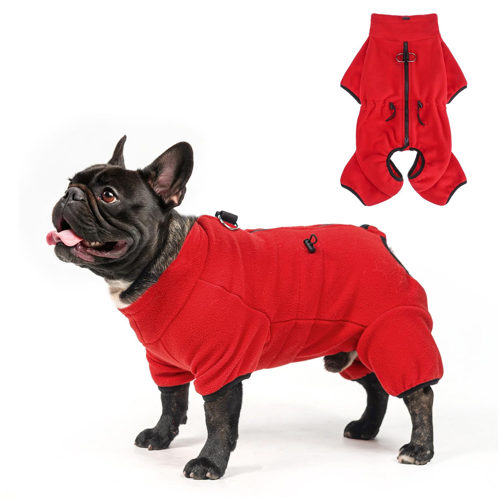 SCENEREAL Cappotto invernale per cani con imbracatura integrata, in morbido pile, pigiama natalizio per animali domestici, maglione a collo alto, a quattro zampe, per cani di taglia piccola, media e
