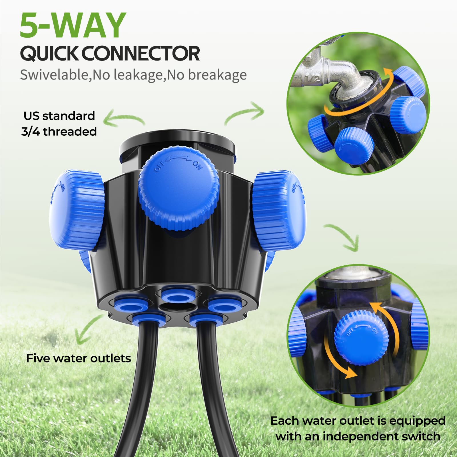 HIRALIY Kit di irrigazione a goccia per aiuole rialzate e giardini da 30 m | Sistema di irrigazione da giardino con splitter a 5 vie e gocciolatori regolabili per terrazze, giardini e piante in vaso