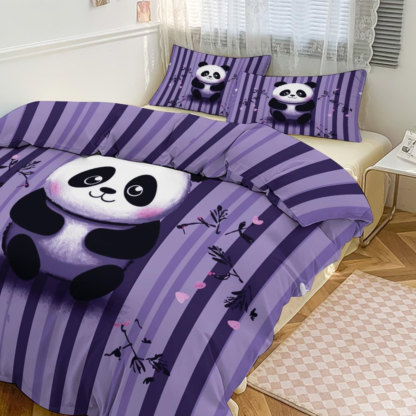 Parure de lit 3 pièces épaisse et chaude avec couette grand lit motif panda violet