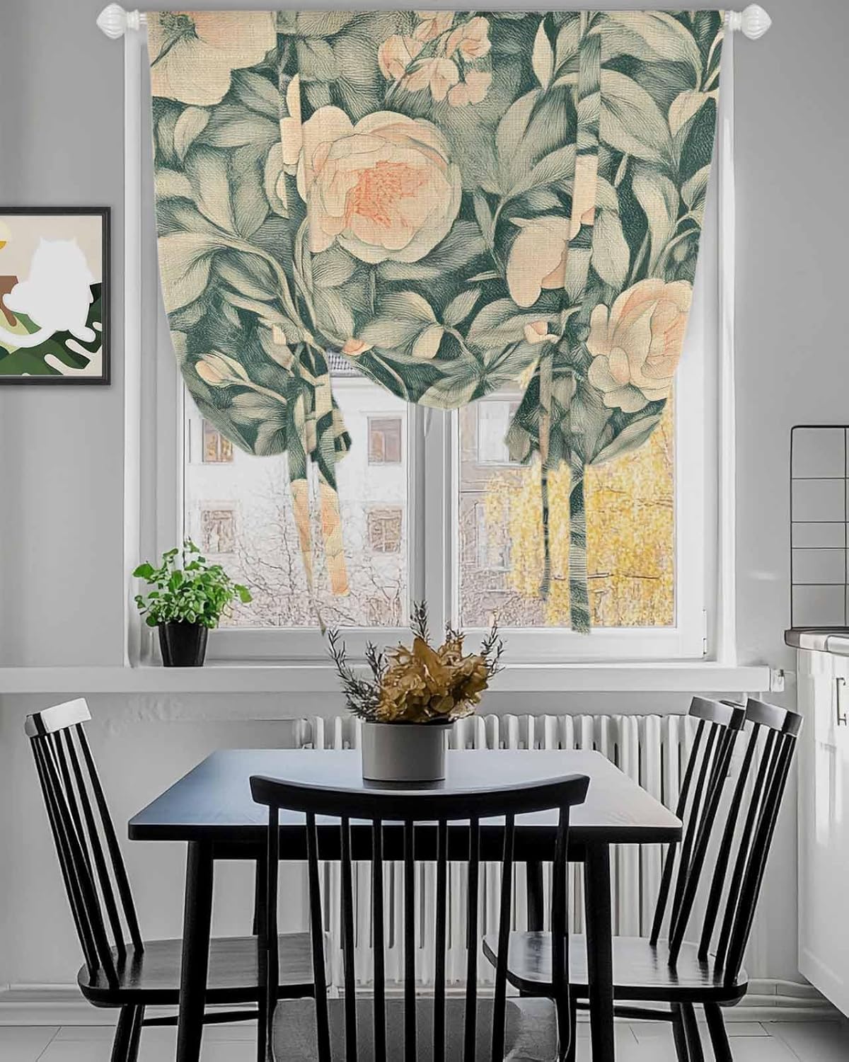Tie Up Curtain for Windows Flower Balloon Window Shades for Bedroom Bathroom Adjustable Rod Pocket Spring Window Treatments Curtains Valance for Kitchen 52" W x 63" L