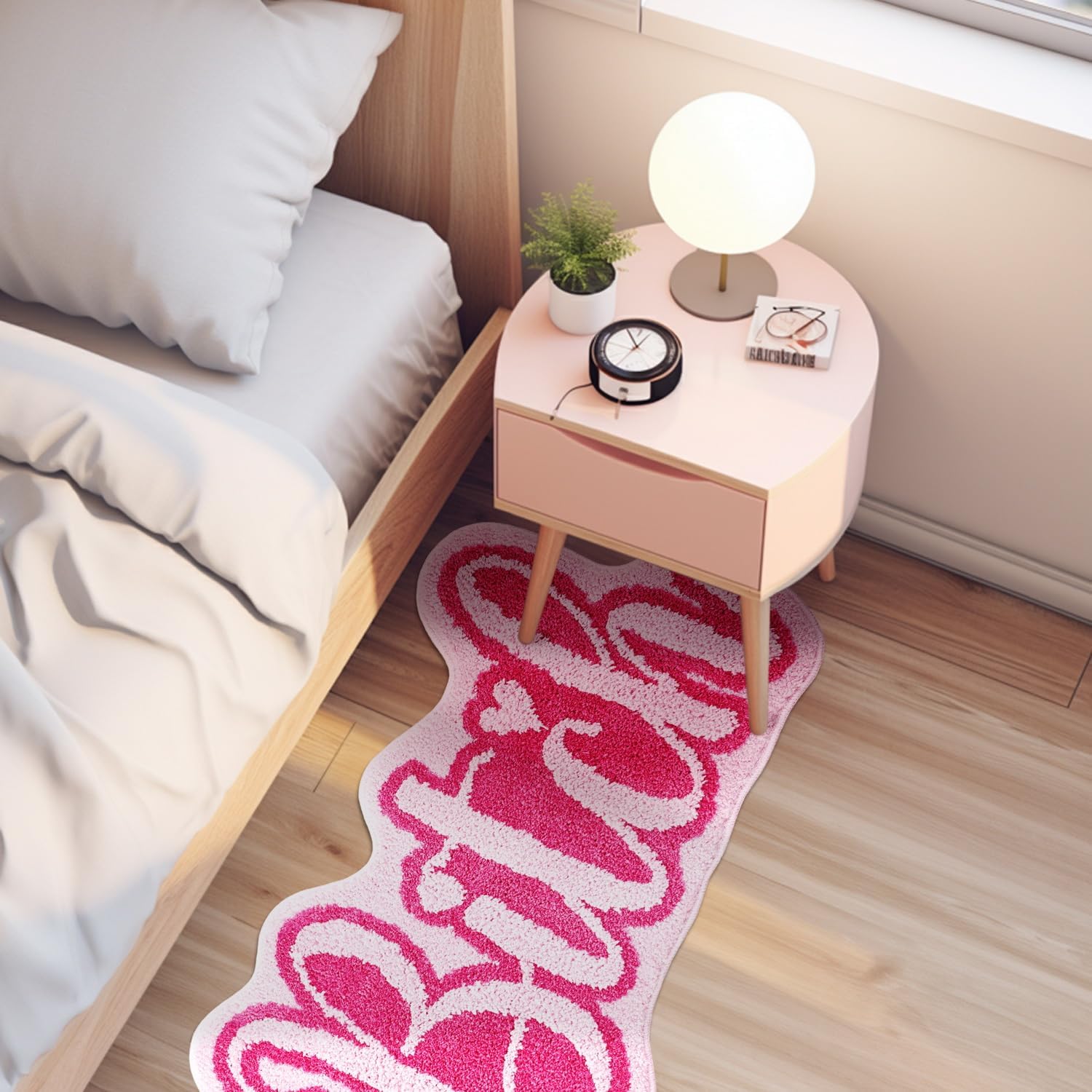Panstar Pink Bath Mat Bathroom Rugs for Living Room, Bedroom, Kitchen Mats for Floor Funny Welcome Mat Non Slip Washable Rug with Funky Letter 20x32 inches