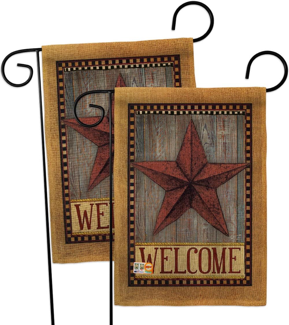 Welcome Country Barn Star Garden Flags 2pcs Pack Living Primitive Farm Western American Rustic Cowboy Rural Ranch Small Decorative Gift Yard House Banner Made In USA 13 X 18.5