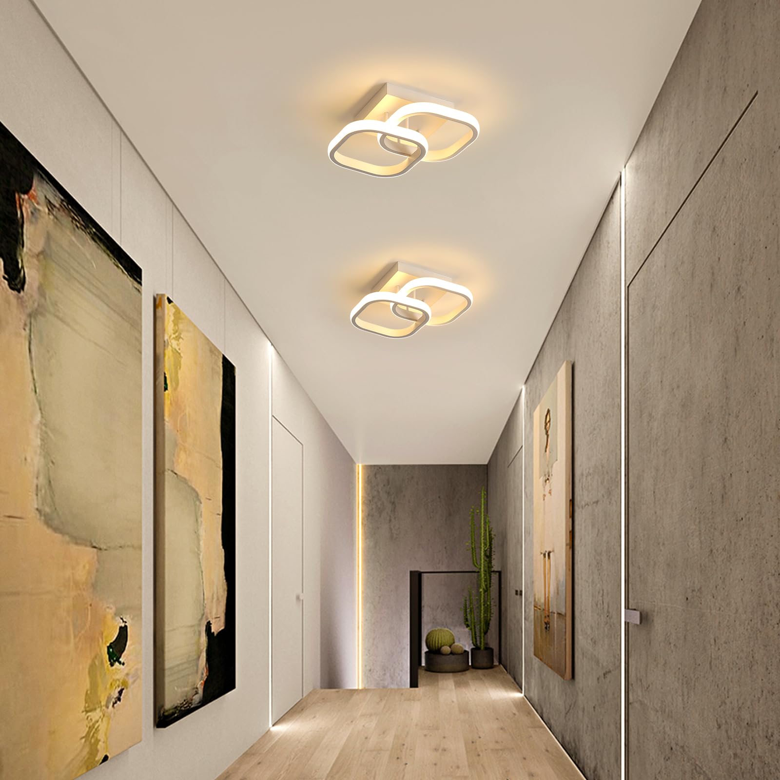 Plafoniera LED Moderna, 2 Pezzi 22W 2475LM per Soggiorno, Lampadario Bianco da Soffitto per Camera da Letto, Corridoio, Cucina - Bianco Caldo 3000K