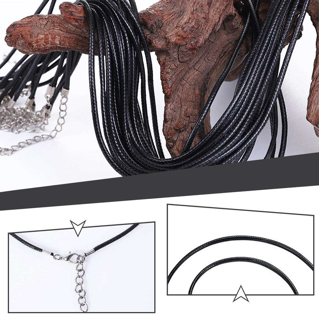 Perlin Cordoncino in cotone cerato 1,5 mm, 30 pezzi, collana intrecciata con chiusura a moschettone in argento