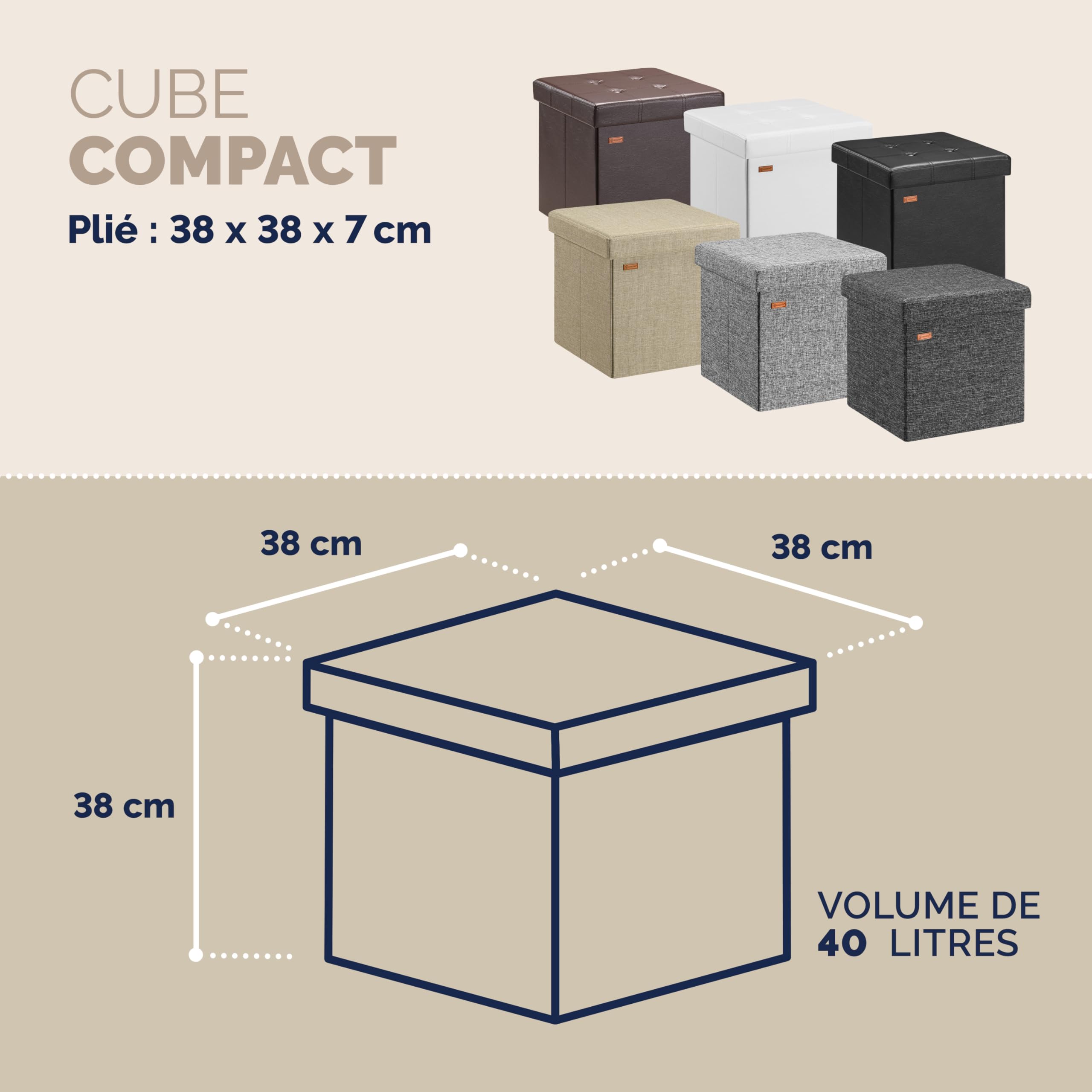 Casaria® 2X Tabouret Cube Brun avec Espace de Rangement Pouf 38 x 38 x 38 cm Coffre de Rangement Similicuir Repose-Pied