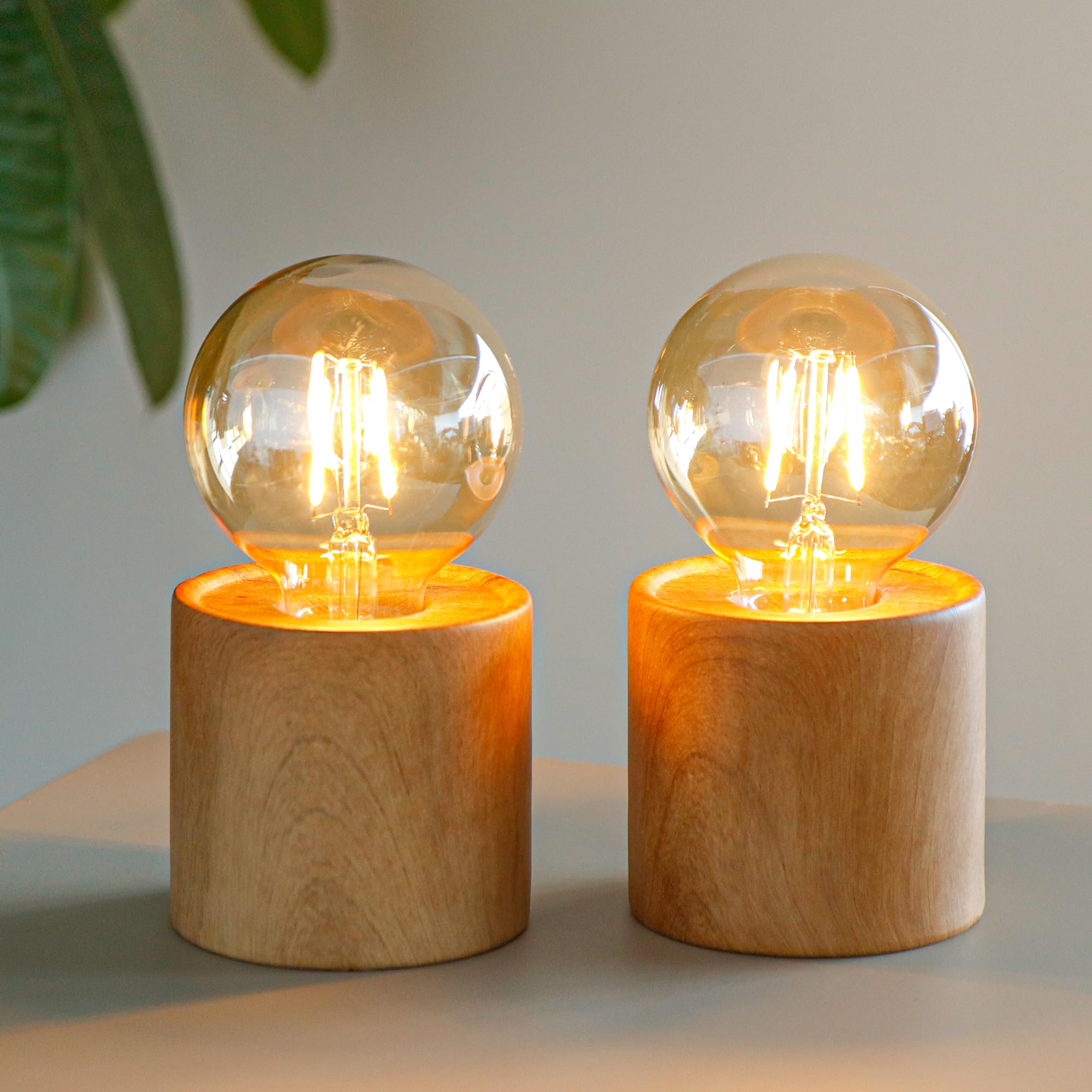 JHY DESIGN Set di 2 lampade da tavolo in legno alte 16,5 cm in ceramica senza fili con lampadina Edison e timer di 6 ore a batteria, ideali per il soggiorno gli interni e gli esterni