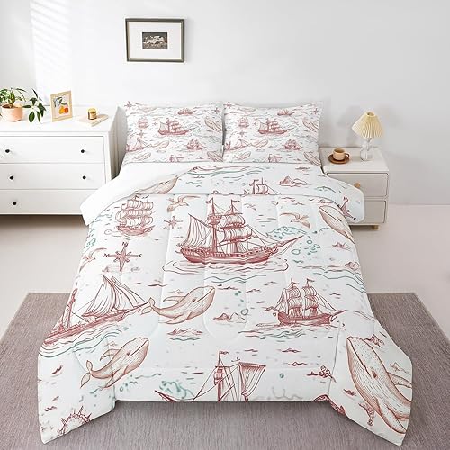 Miniatura 24 de Manfei Octopus Kids Comforter Set Queen Size,Dark Clouds Ocean Waves Trippy Retro Bedding Set,Boys Girls Room Decor,Underwater World Marine Life