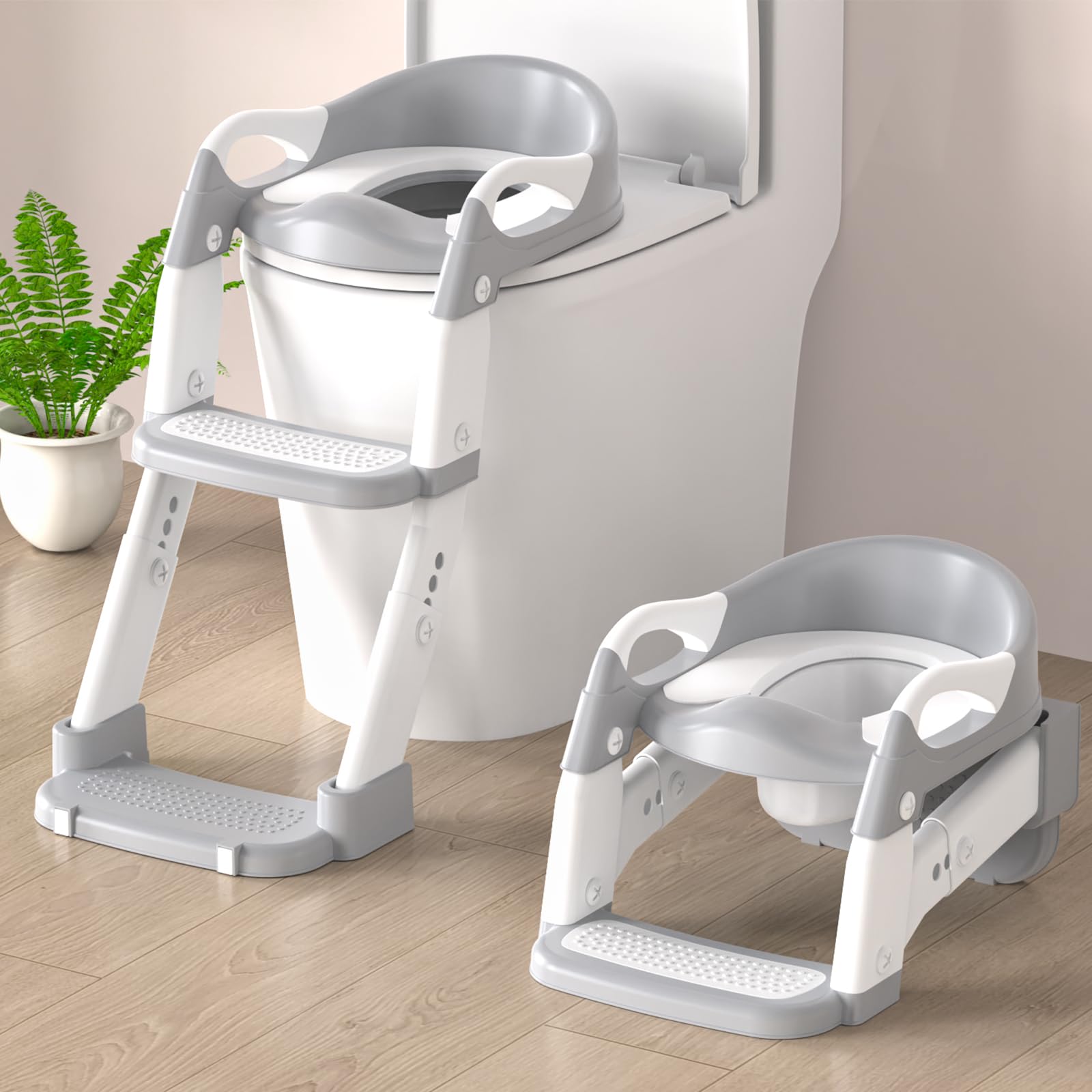 Riduttore WC Bambini con Scaletta, Multifunzione 3 In 1 Scaletta WC Per Water Bambini con Vasino Removibile, Paraspruzzi Estesi Regolabile e Pieghevole Sgabello Antiscivolo, Adattatore per Bambino