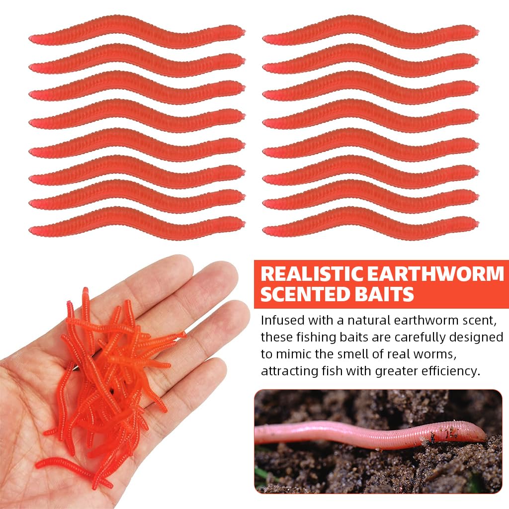 PROBEROS 100 Pcs Fishing Bait Soft Earthworm Lure 3.5CM for Freshwater 1