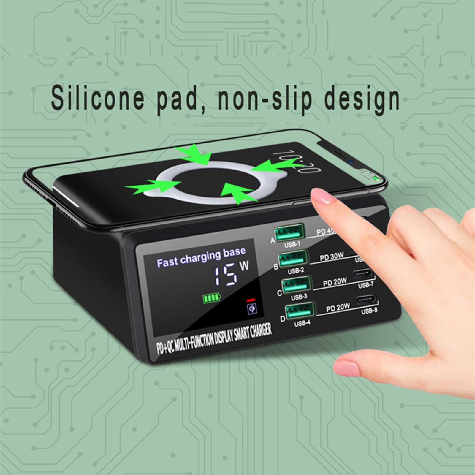 Ładowarka bezprzewodowa 110 W, 8 portów USB, stacja ładująca do telefonu, szybkie ładowanie QC3.0, PD3.0, szybkie ładowanie telefonu i notebooka