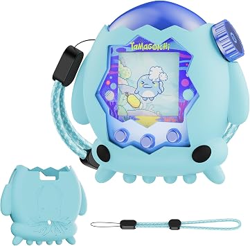 Silicone Cover Case for Tamagotchi Paradise with Lanyard, Stand Up Case Compatible with Tamagotchi Paradise, Drop - Resistant & Scratch-Proof Aqua Blue