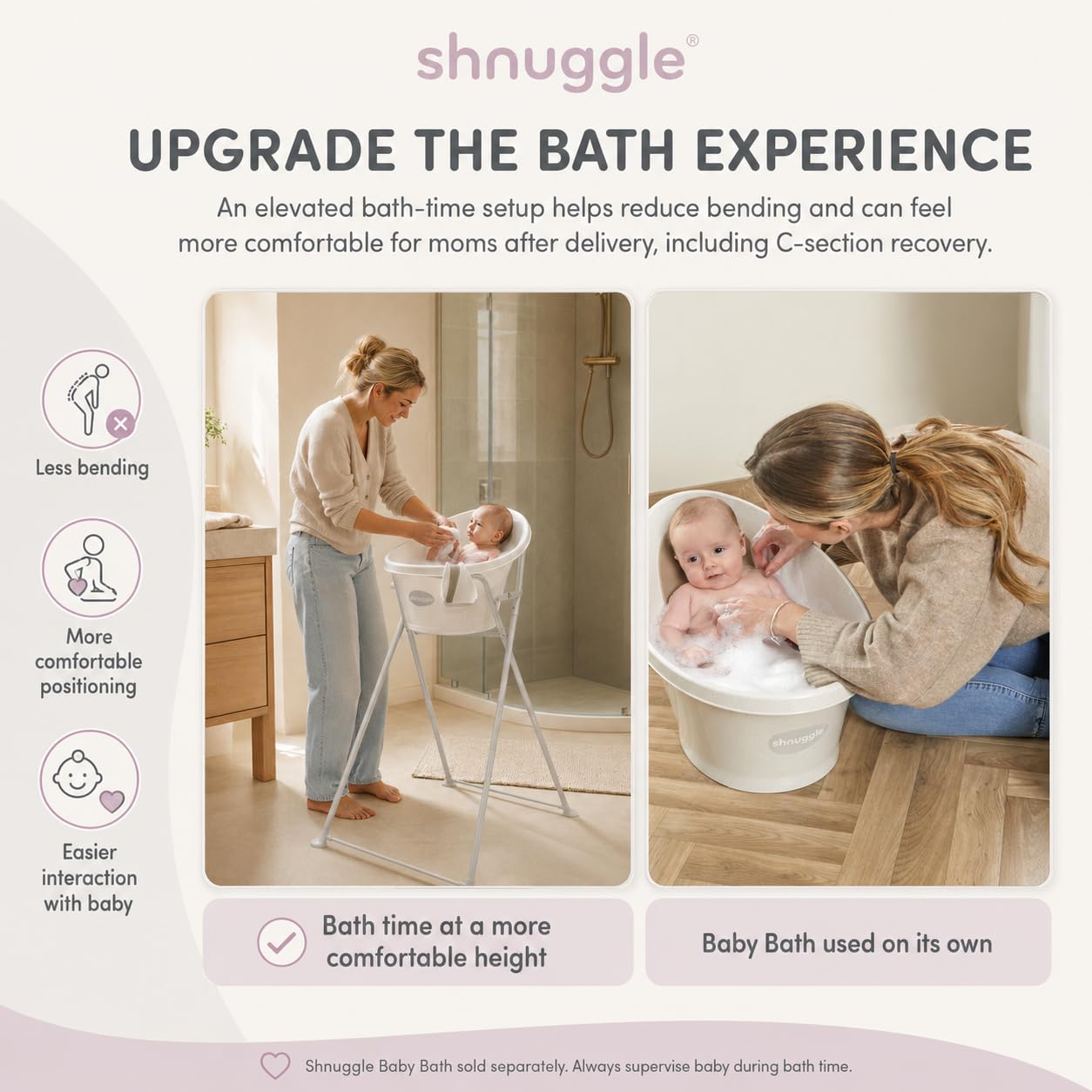 Shnuggle Supporto pieghevole per vasca da bagno per bambini, pieghevole, leggero, facile da riporre, ideale per neonati da 0 a 6 mesi