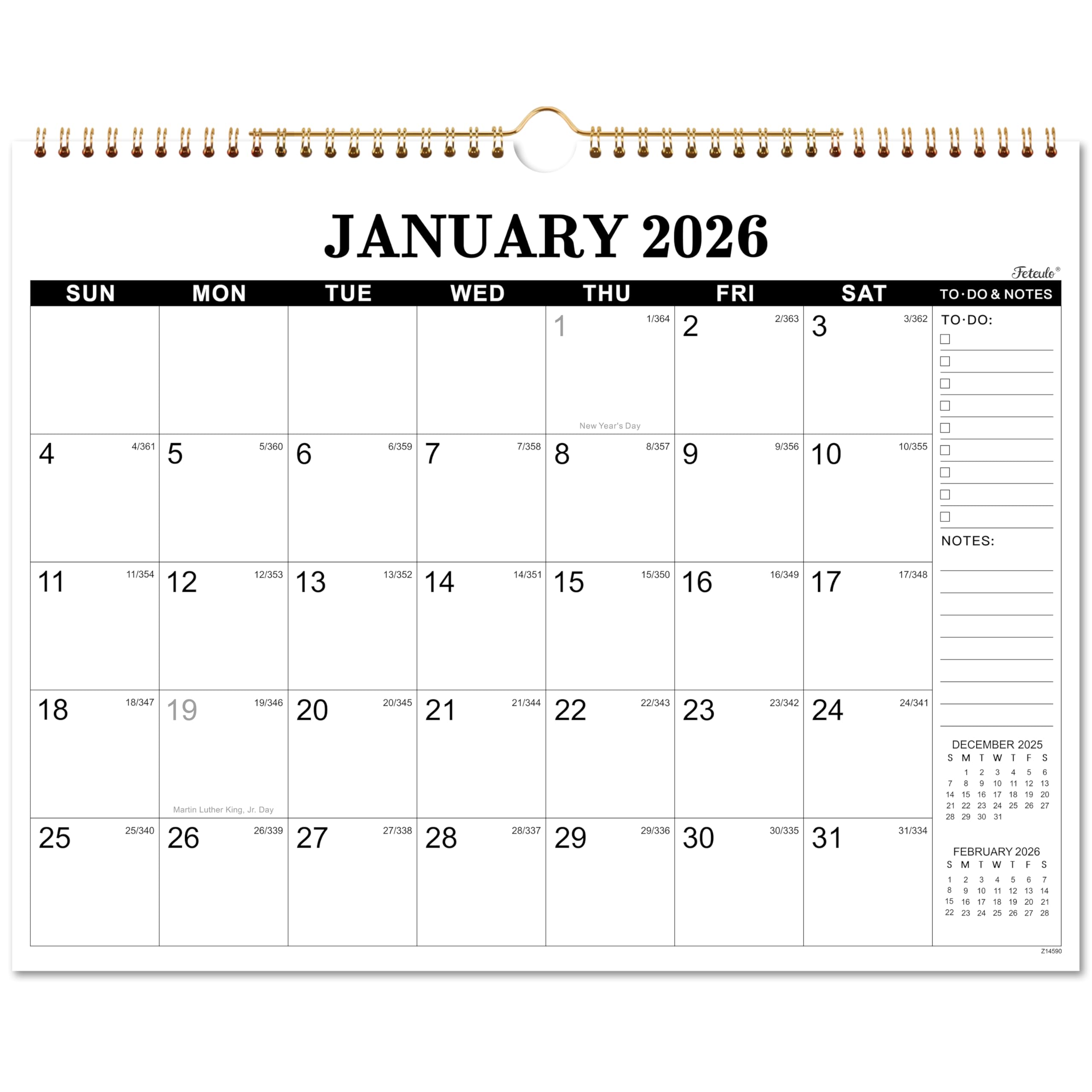 2026 Calendar - 2026 Wall Calendar, Jan. 2026 - Dec. 2026, 14.6'' x 11.4", Large Wall Calendar with Highlighted Holidays, Sturdy Binding, Calendar for Planning