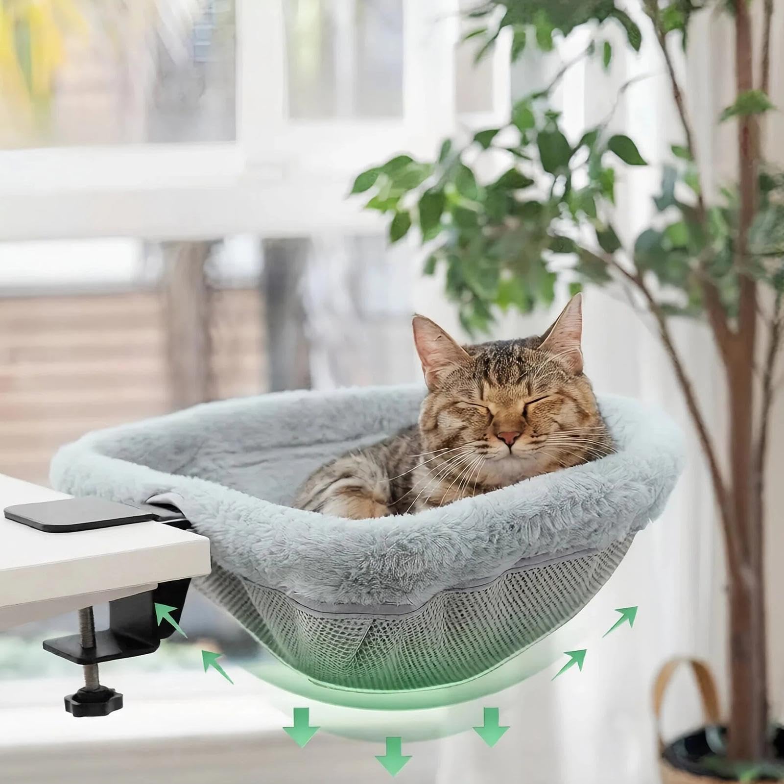 Hamaca para Escritorio de Gato,Percha Plegable Que Ahorra Espacio - Hamaca fijada al Escritorio - para Interior, Oficina en Casa, Sala de Juegos, Mesas, Estanterías, Puertas, Pequeño, Mediano,