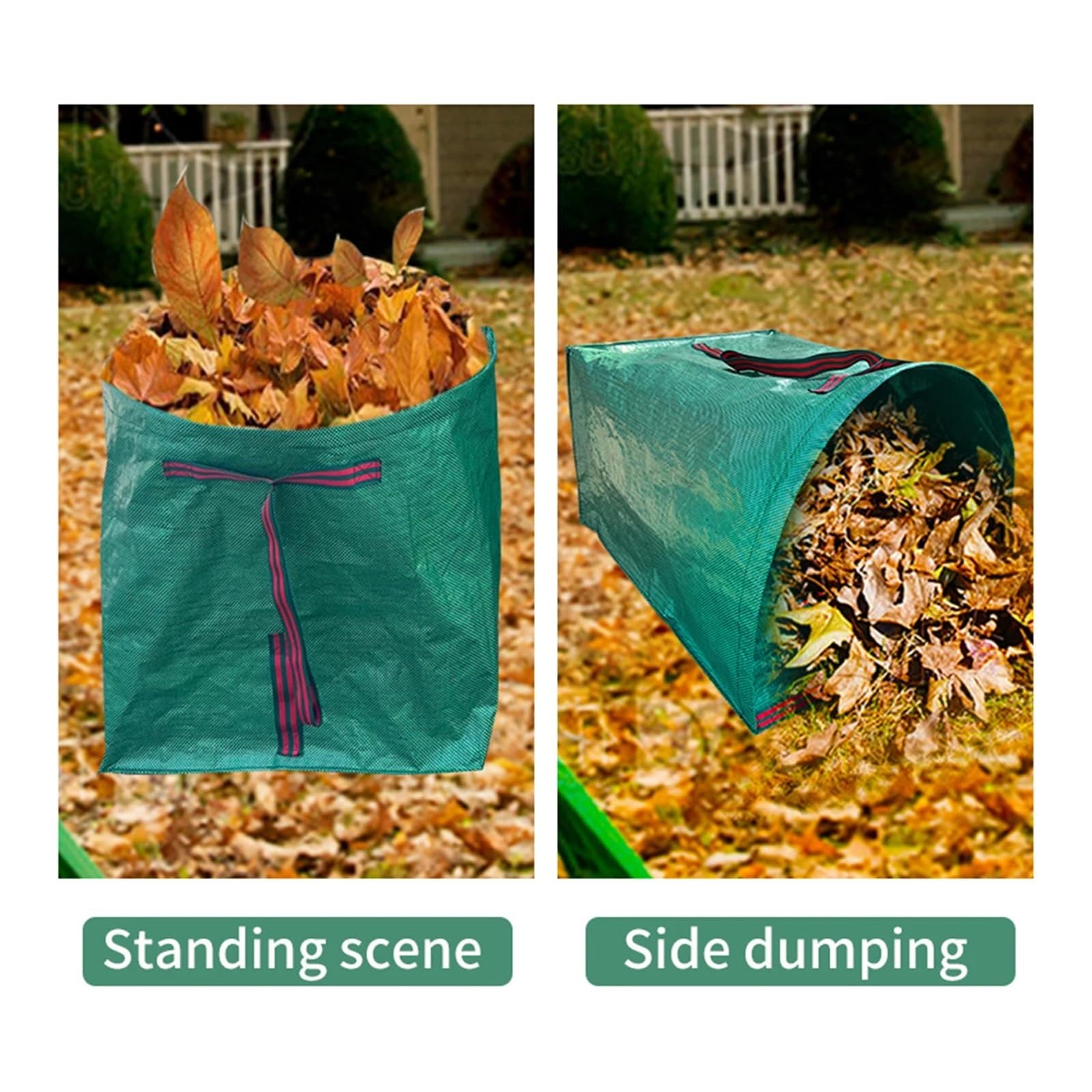 Saco Jardin Recogedor semicircular de maceta jardín Horizontal gran capacidad 270L for recoger malas hierbas y hojas, pala jardinería(270L 2PC plus gloves)