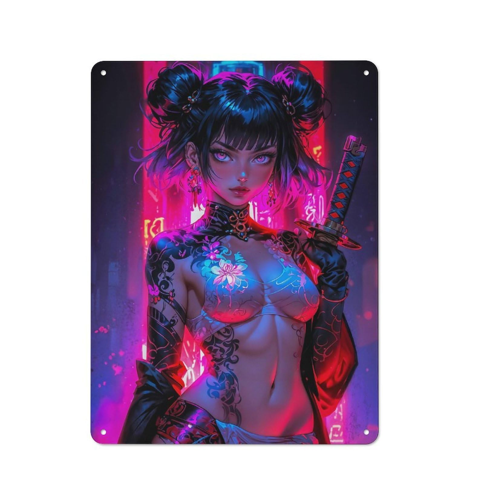 Japanese Girl Metal Wall Plaque for Seasonal Kitchen, Dining Room Or Entrance, Christmas Gift for Friends And Family, 40x30cm