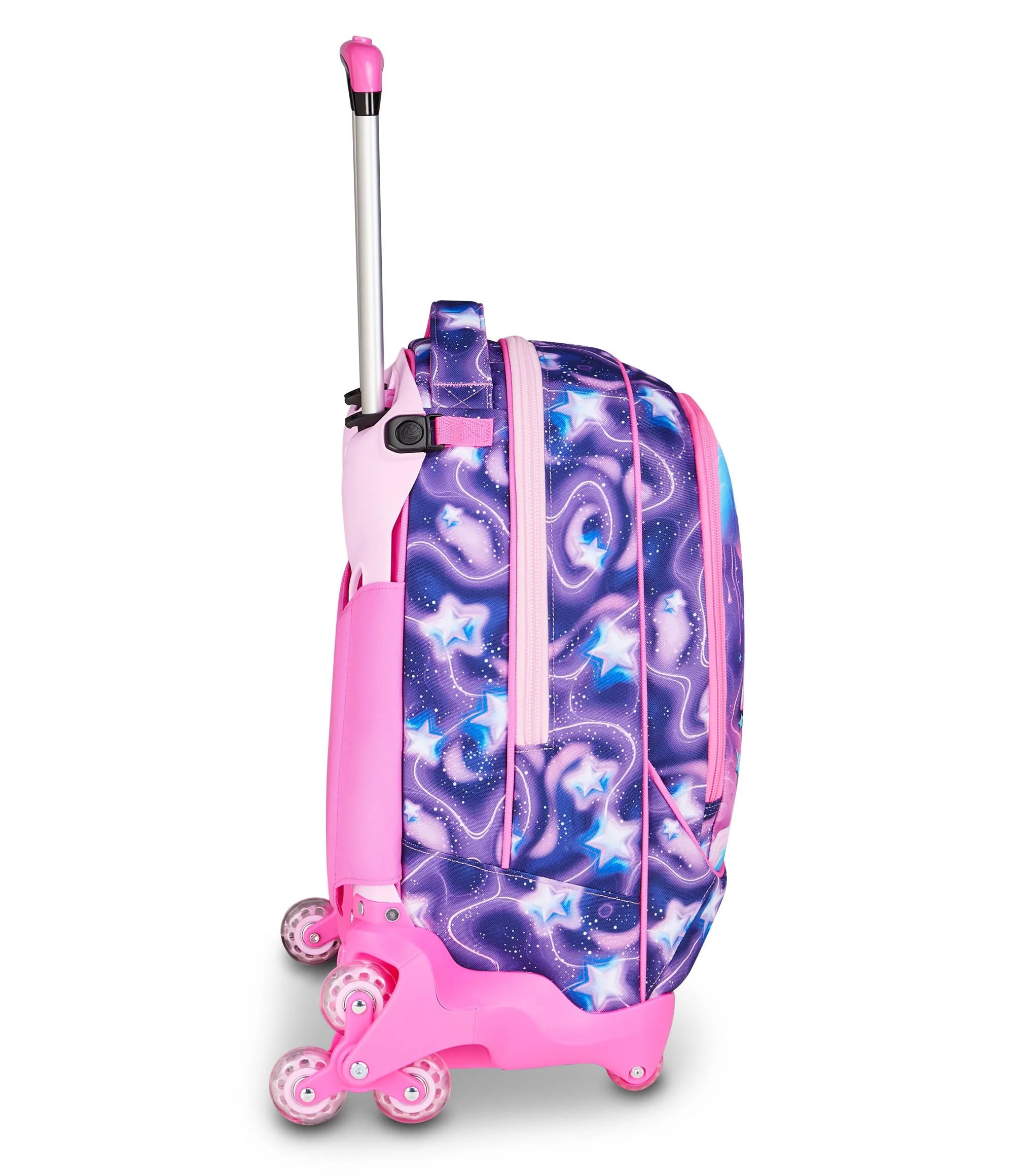 Trolley Scuola Seven Sj Fluffy Pink Girl Cuore 8 Ruote zaino staccabile 3 in 1 per Scuola primaria Bambina + Astuccio 3 zip cancelleria + Diario 2026/2027 + 7 penne a scatto e portachiave pailettes