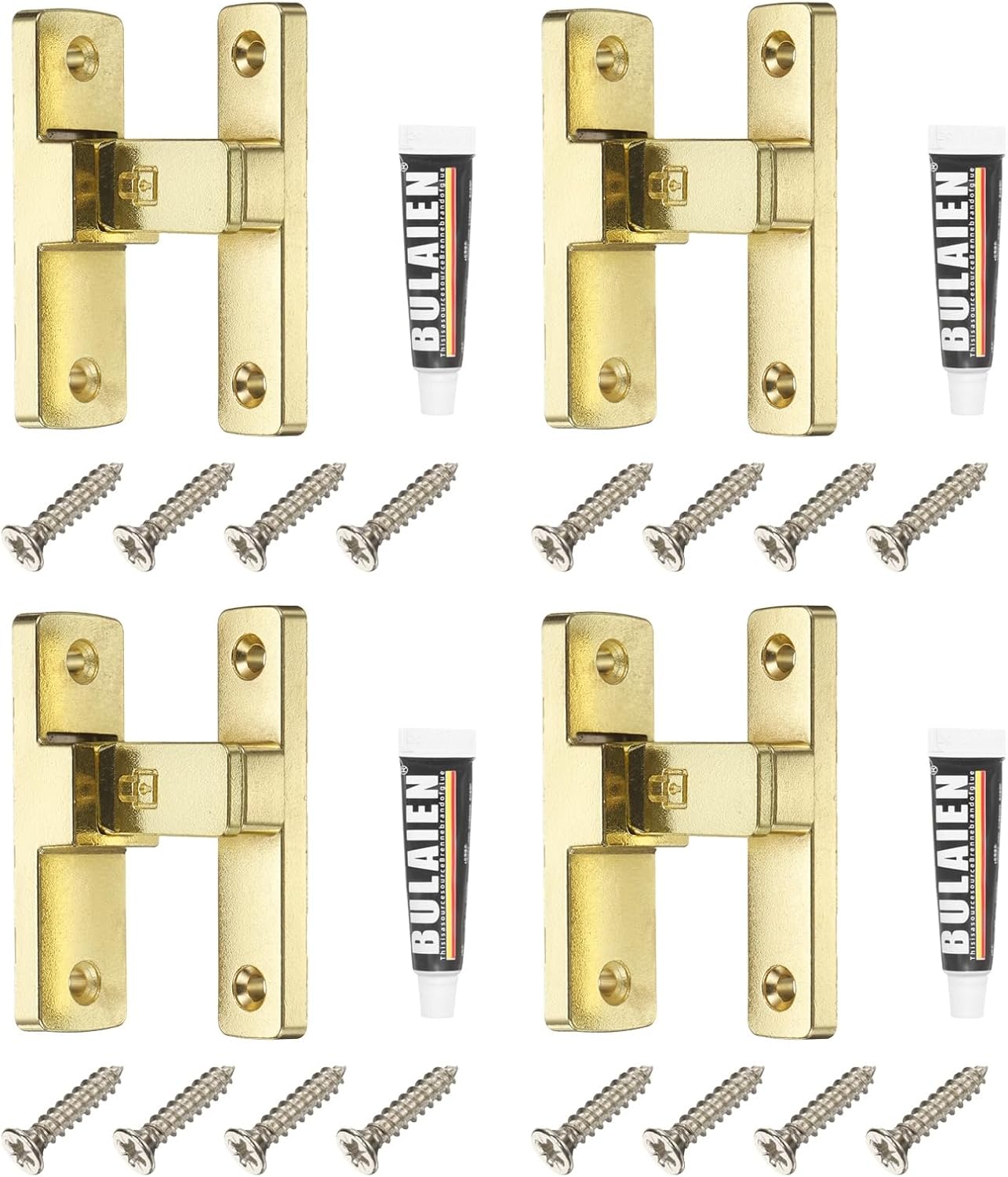 uxcell 4pcs 90 Degree Positioning Gate Latch, Zinc Alloy Flip Sliding Barn Door Lock with Handle, Heavy Door Latches for Barn Cabinet Wood Fence Garage, (Gold)