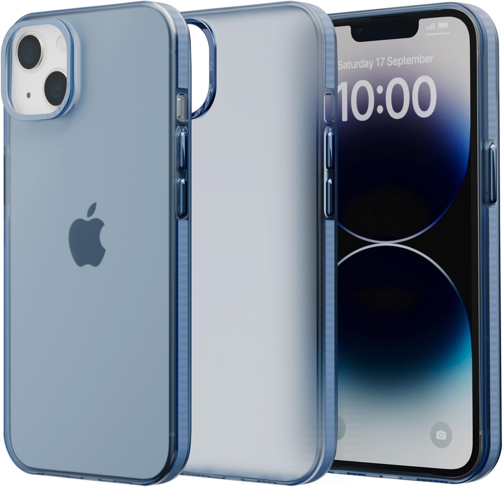 amazon basics Frosted Series | Sleek,Translucent Matte|Anti-Slip, Drop and Camera Protection| Back Case Cover for iPhone 13 6.1" - Translucent Sierra Blue