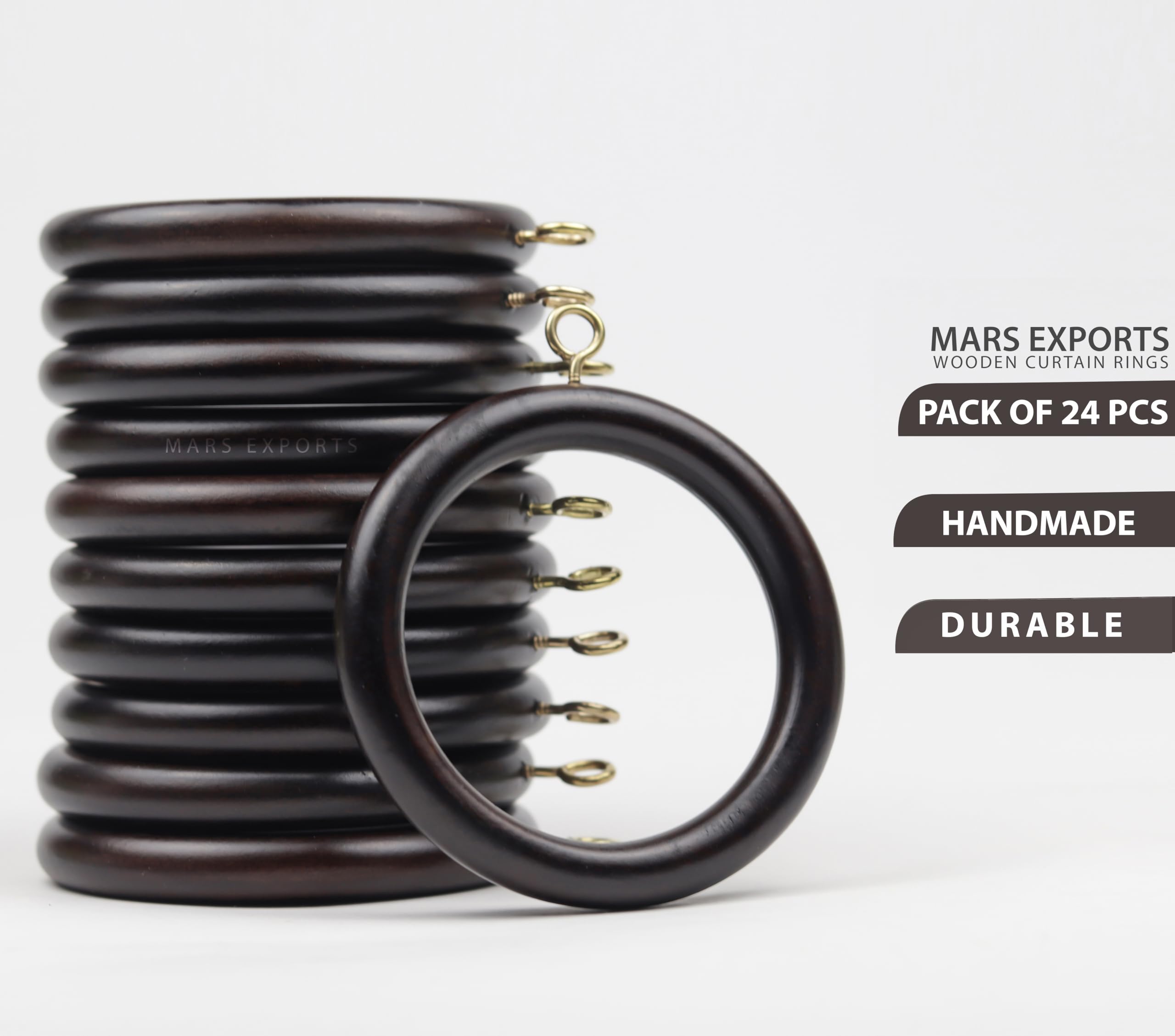 Handmade Wooden Drapery Rod Rings, Curtain Rod Rings, for 1-1.5 inch Curtain Rod Pole - Beech Wood (24, 2.2 INCH Inner Dia)