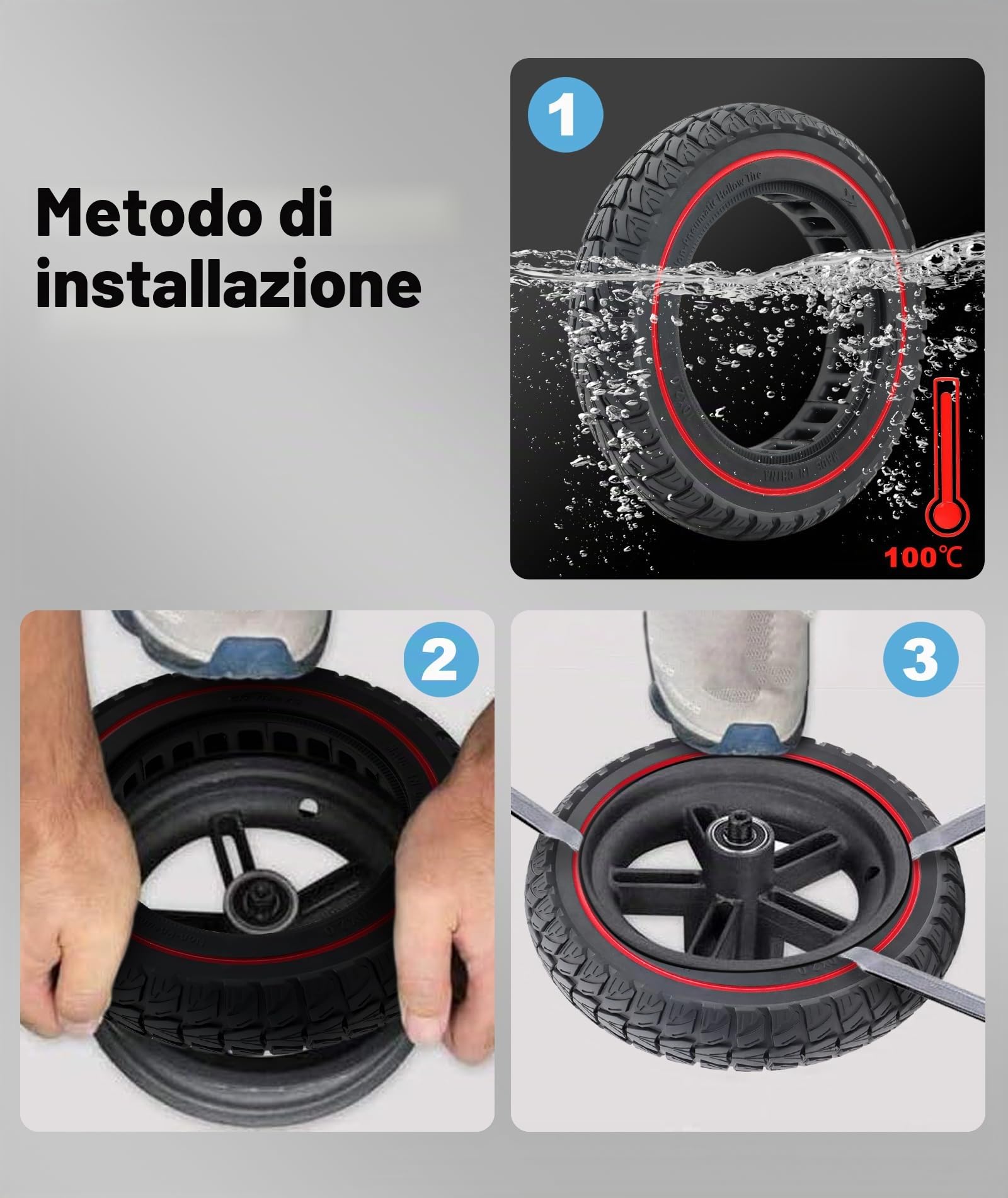 SYACHI 10x2 Ruota Offroad Elettrico,Pneumatico in Gomma Piena, Tubeless Ruote di Ricambio Anteriore/Posteriore a Prova di Foratura,10x2,0 Pollici Pneumatici Scooter, 2PC